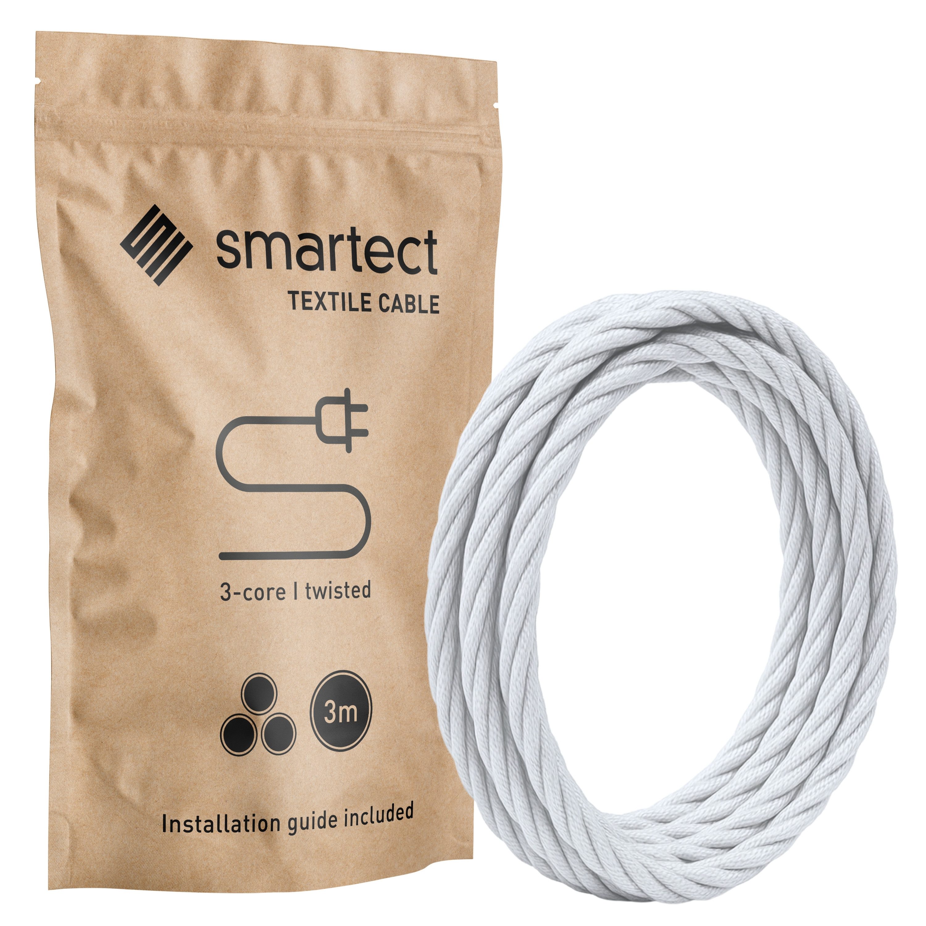 smartect smartect Textilkabel Twisted (3 x 0.75 mm) Stromkabel, (300 cm), Stoffkabel Elektro für eigenes DIY-Projekt