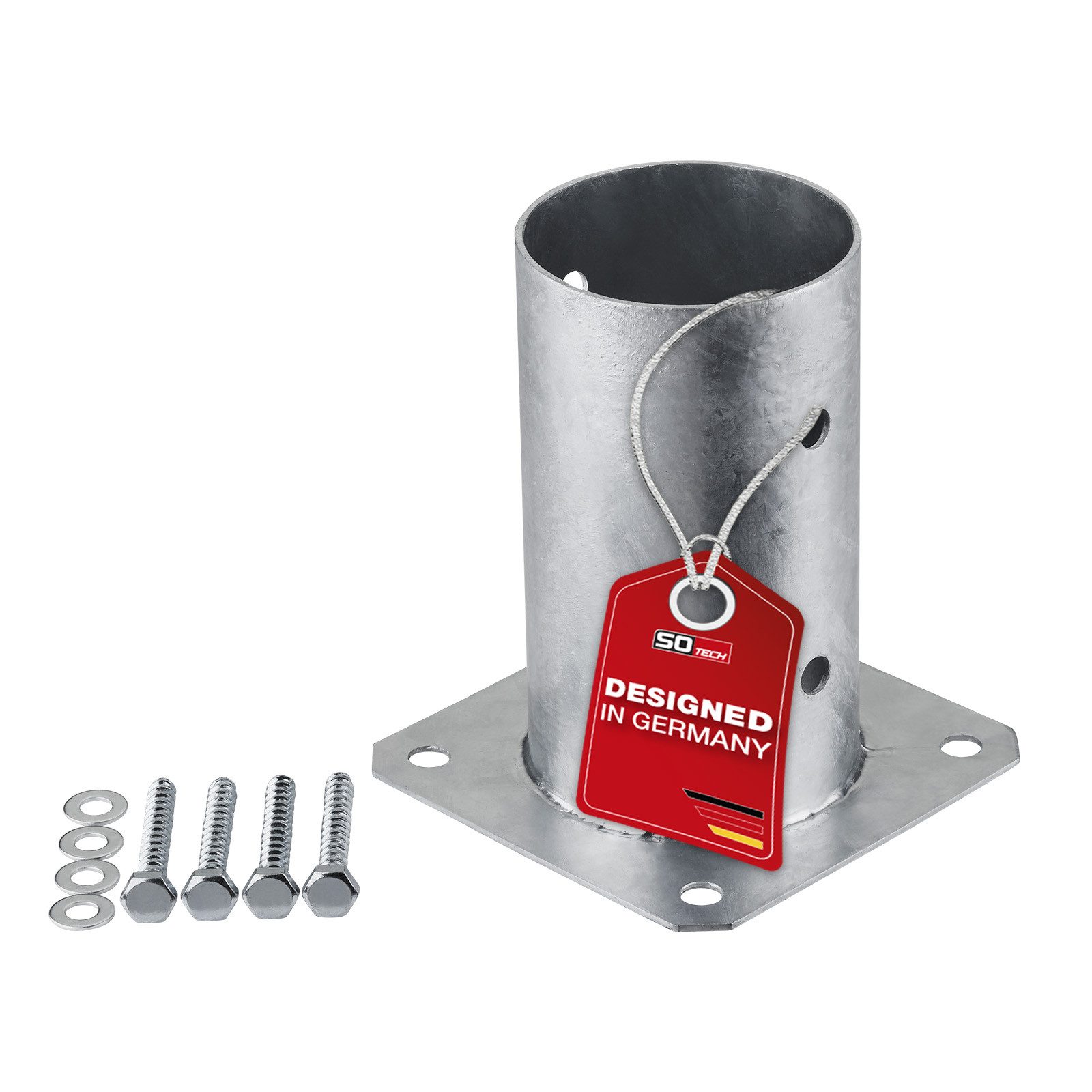 SO-TECH® Pfostenträger für Rundholz, zum Aufschrauben, aus Stahl feuerverzinkt, (1-St), Höhe 152 mm, Gartenpfosten Durchmesser 80 mm, mit Schrauben
