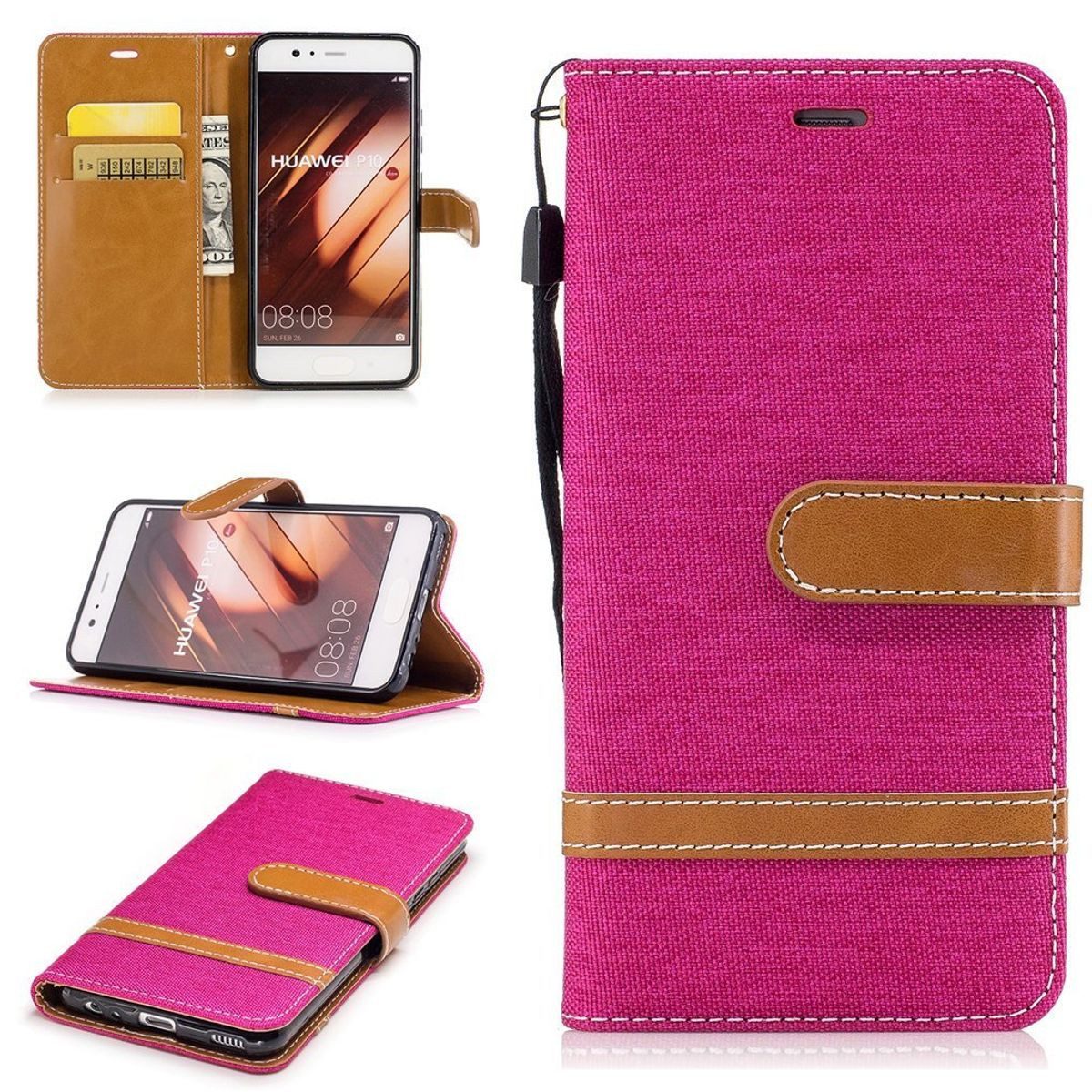 König Design Handyhülle Huawei P10, Huawei P10 Handyhülle Bookcover Rosa