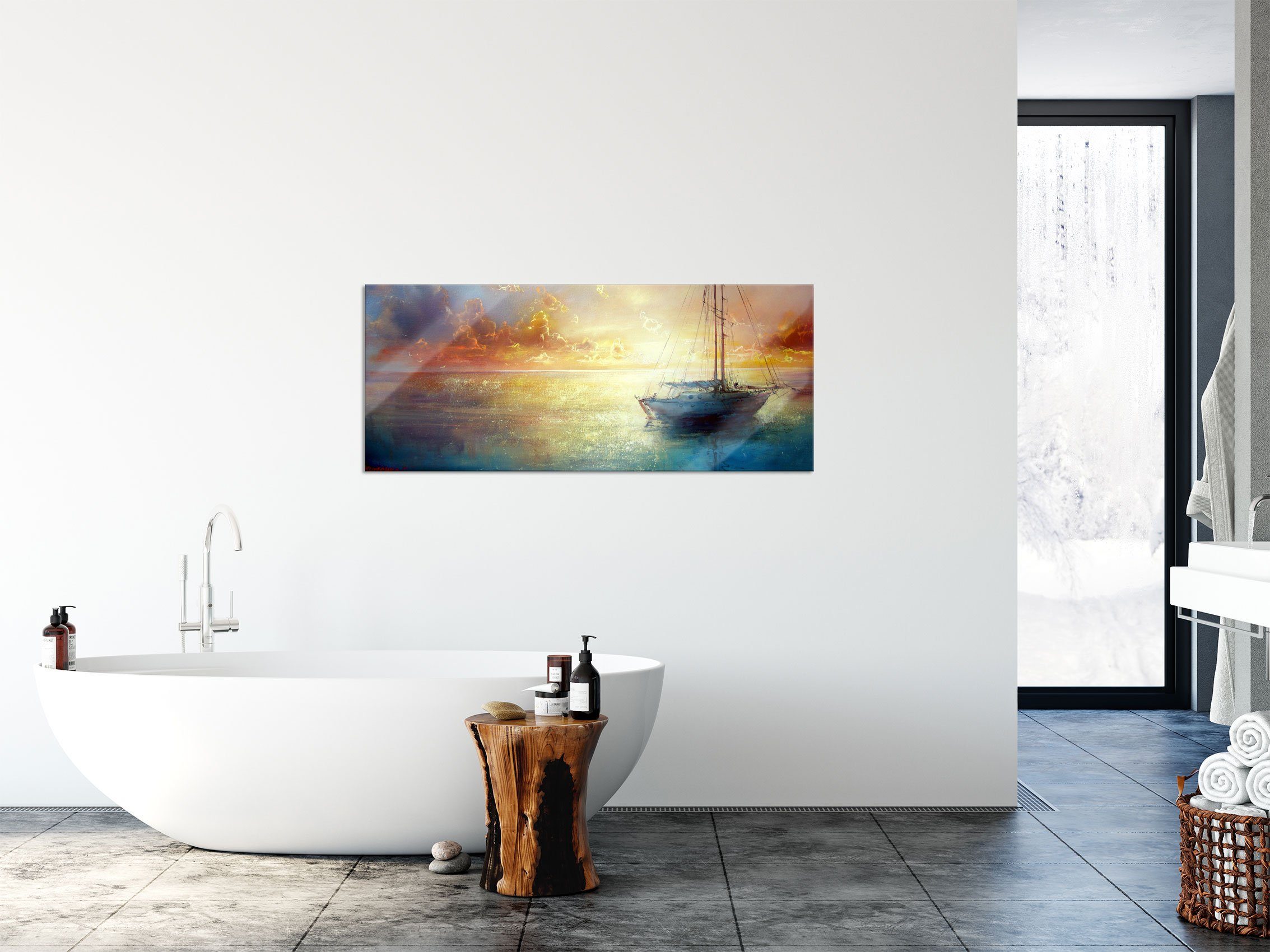 Bootes, Glasbild Schönes und Gemälde eines inkl. Bootes Gemälde Aufhängungen Glasbild eines aus (1 Echtglas, Abstandshalter Schönes St), Pixxprint