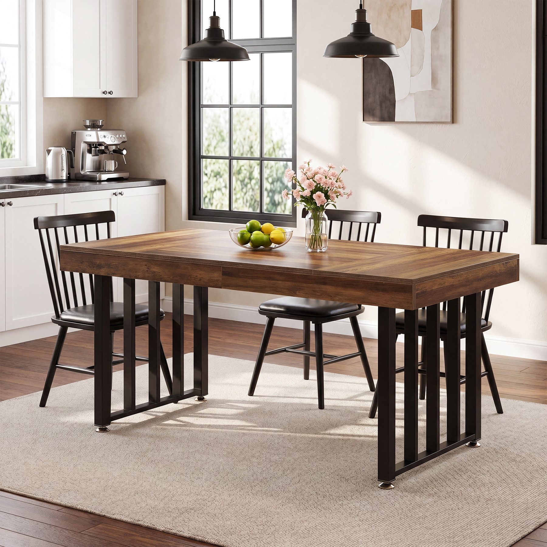 Tribesigns Esstisch 140 x70 cm für 4 Personen, rechteckiger Küchentisch im Landhausstil (140 x 70 x 75 cm), mit robusten Metallbeinen, für Zuhause, Esszimmer und kleine Räume