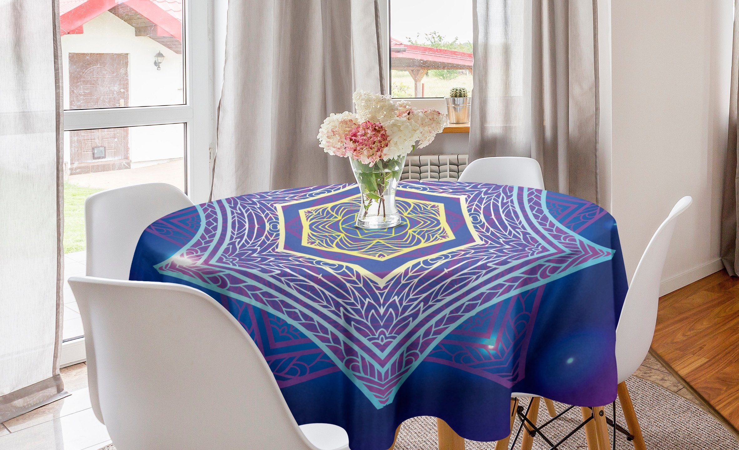 Tischdecke Abakuhaus für Küche Stern-Mandala Hexagons Dekoration, Tischdecke Sterne Kreis und Abdeckung Esszimmer