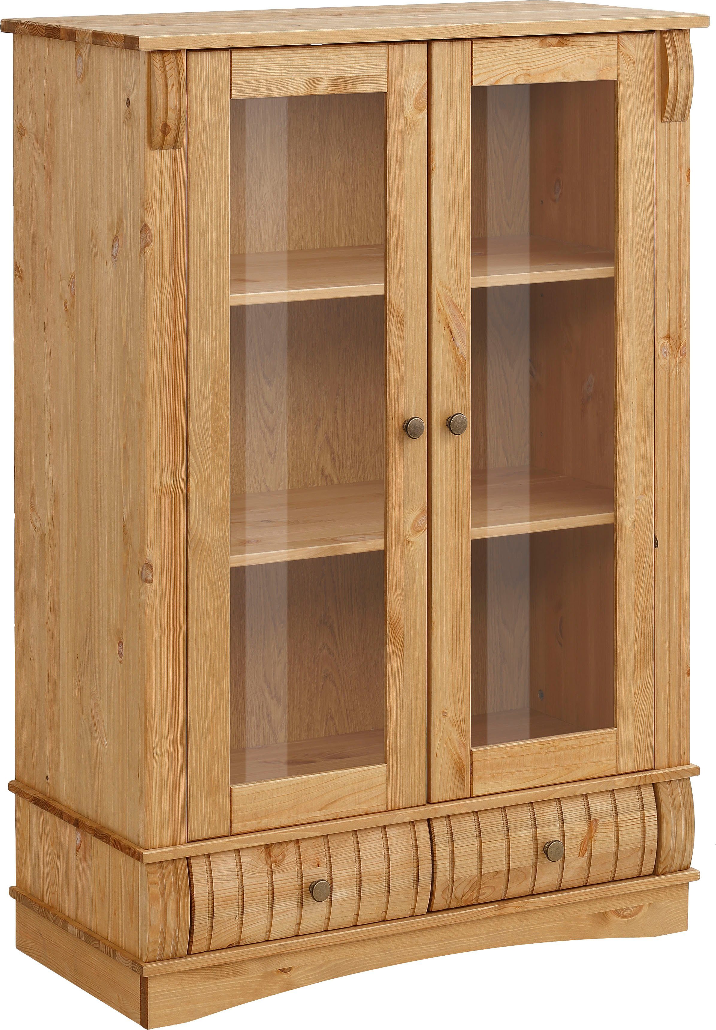 OTTO home Vitrine Teresa Highboard mit Glastüren (Maße (B/T/H): ca. 84/40/120 cm) mit 2 Glastüren und 2 Schubladen, Höhe 120 cm, aus Massivholz