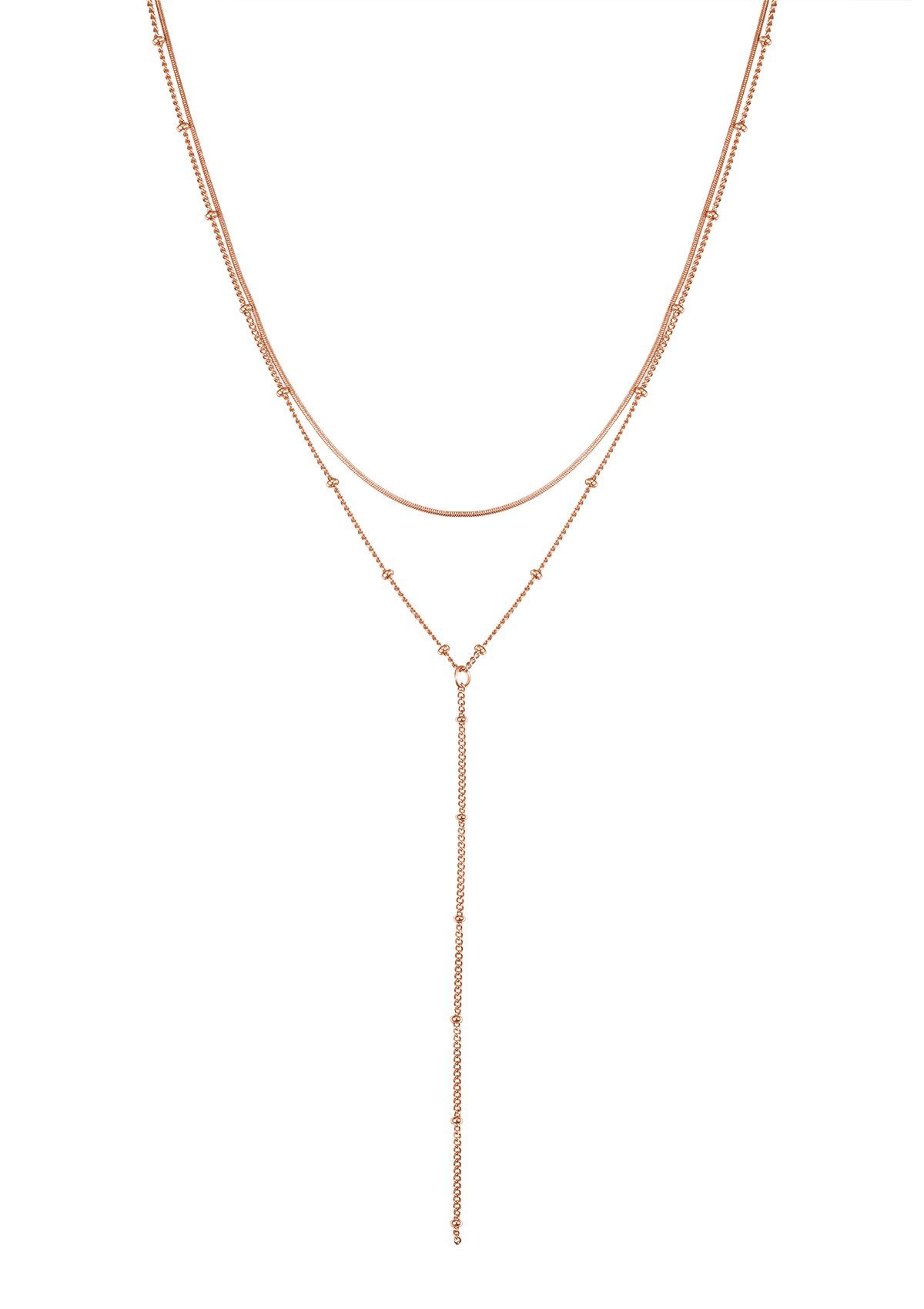 Hey Happiness Y-Kette Layer Damen Edelstahl 18K Roségold vergoldet, Erbskette Schlangen Kette Y, wasserfest