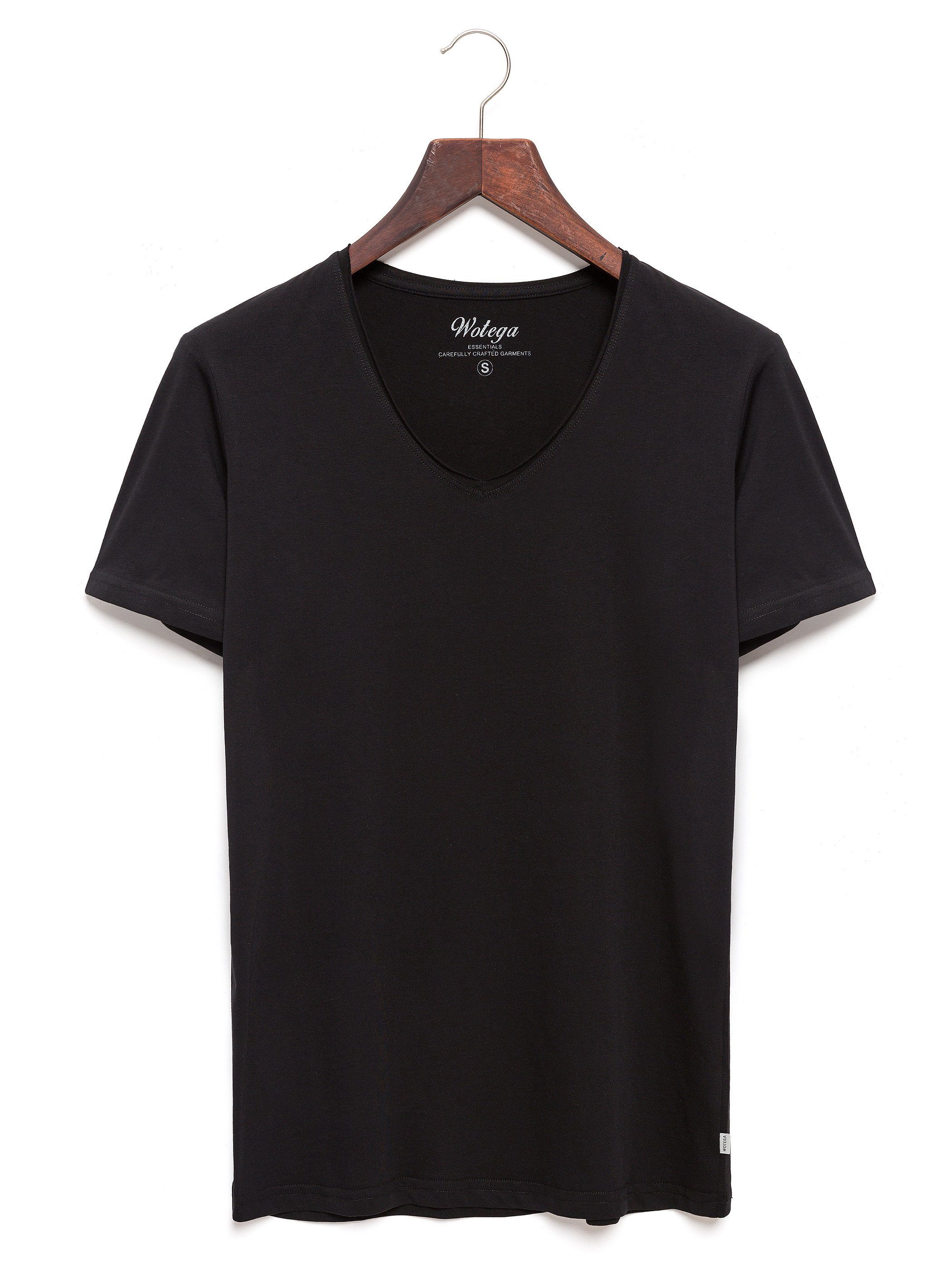 164007) Basic V-Neck Nasus V-Shirt WOTEGA Tee Schwarz (black