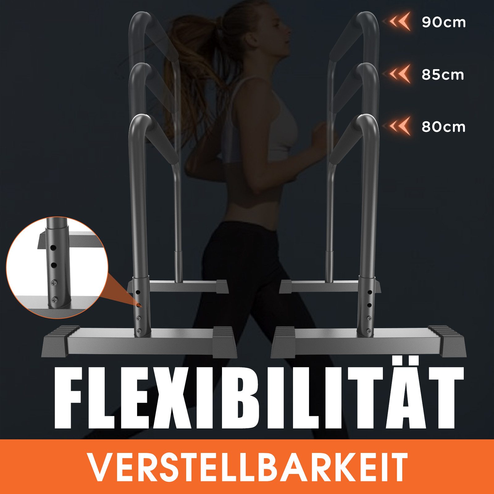 DH FitLife Liegestützgriffe Dip Barren Fitness Parallettes (Dip Stange & Verstellbare Dip-Station 80-90 cm, Parallettes für Calisthenics & Krafttraining), Stabil & Sicher, Indoor & Outdoor Fitness Equipment