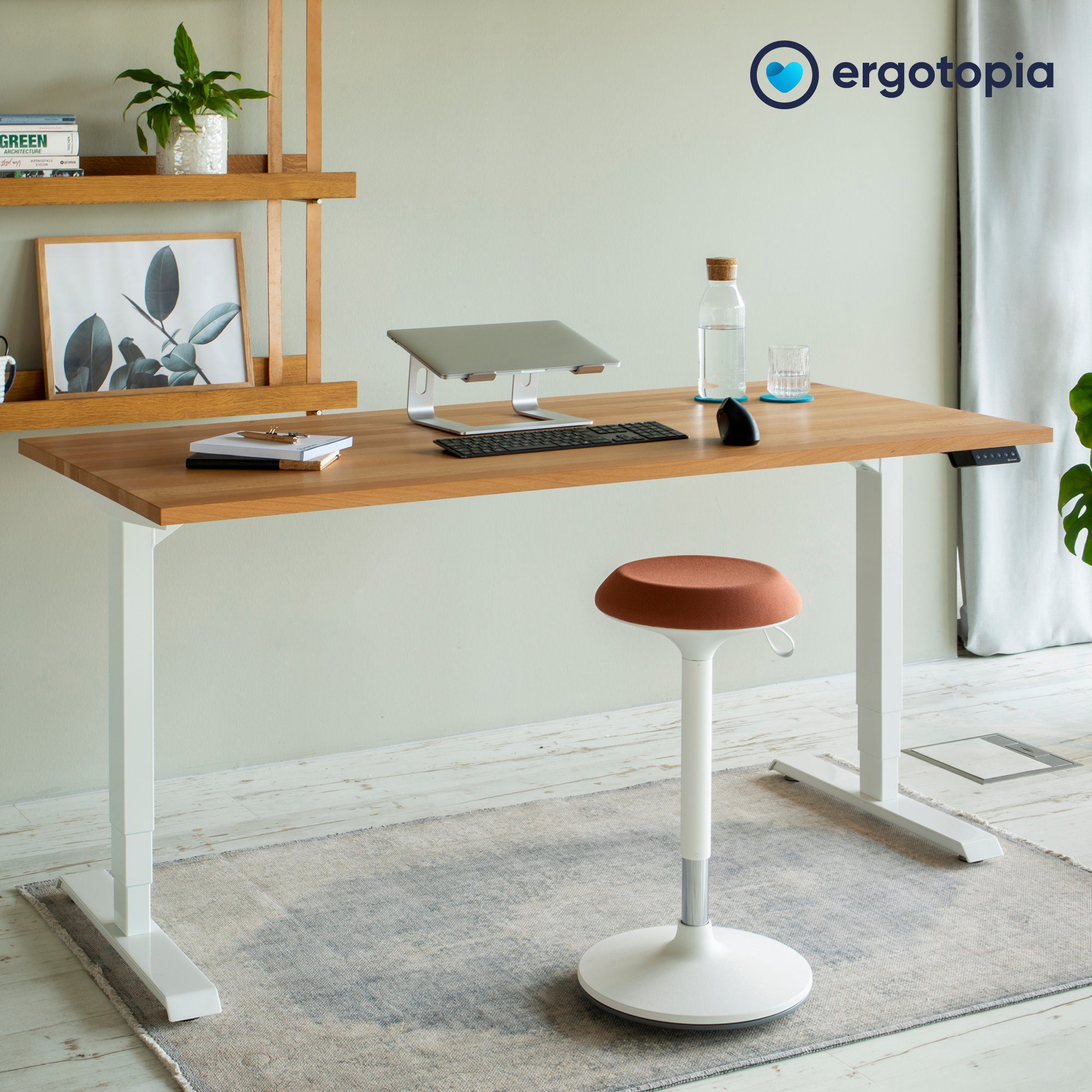 Ergotopia Drehhocker - Polster: Gestell: - Weiß schwenkbar Dykó Bürohocker, 360° höhenverstellbarer Rost