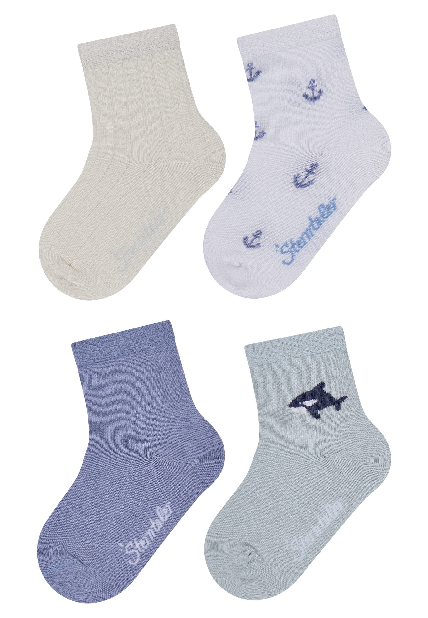 Sterntaler® Feinsöckchen Socken 4er-Pack Anker (4-Paar, 4er-Pack) Socken 4er Pack mit Wal & Anker-Motiv, Baumwolle, bequem, Geschenkbox