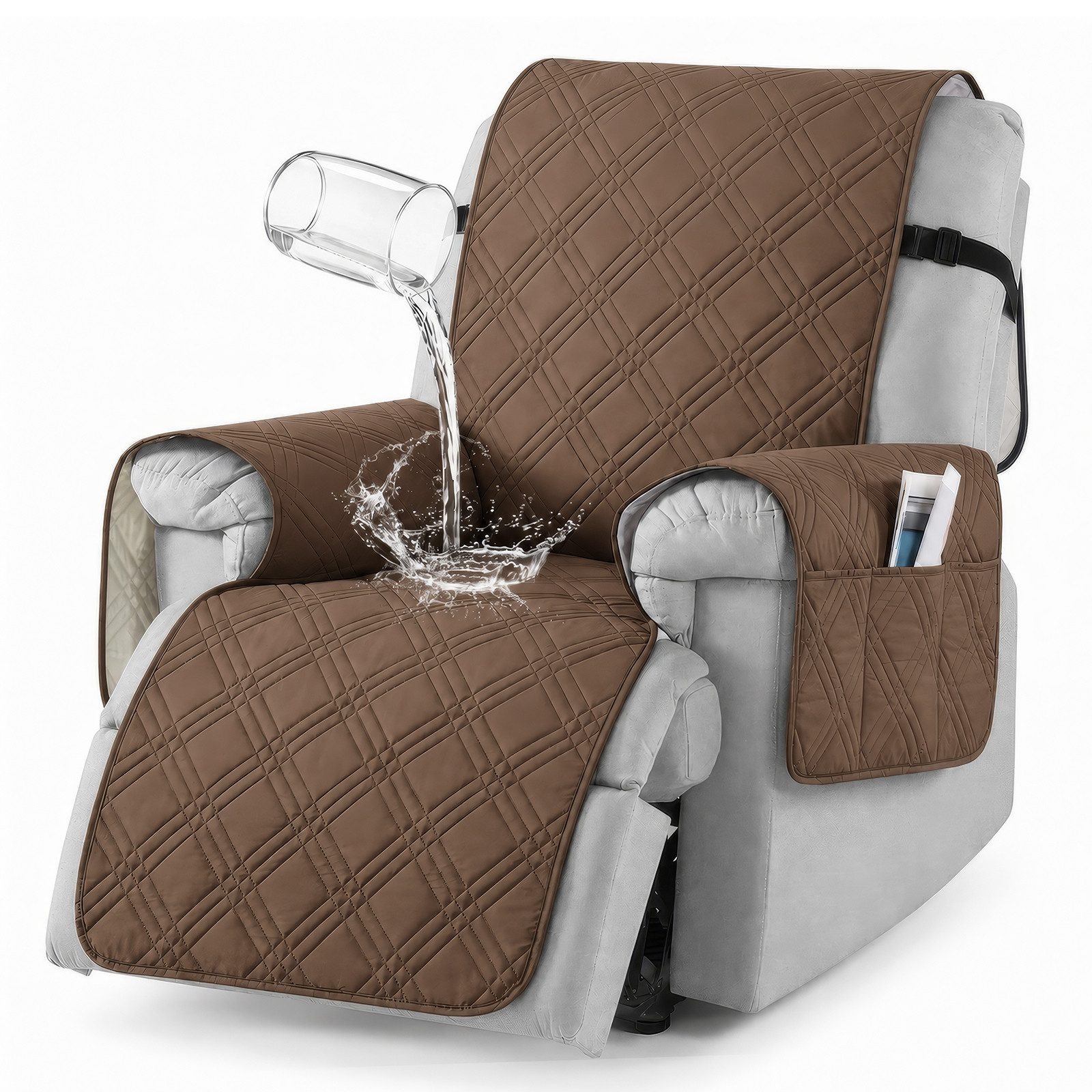 BlingBin Sesselschoner Sessel Überzug Rutschfest,Sesselbezug Fernsehsessel mit Taschen, 100% Wasserdicht, für Relaxsessel 1 Sitzer, Maschinenwaschbar