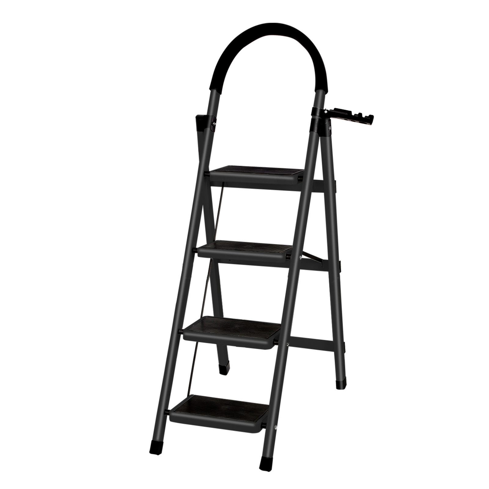 JEOBEST Trittleiter Stufenleiter, Klappleiter Tritthocker mit Handläufen, ( 4 Stufen) Sicherheitsleiter, Anti-Rutsch-stabilem und breitem Pedal