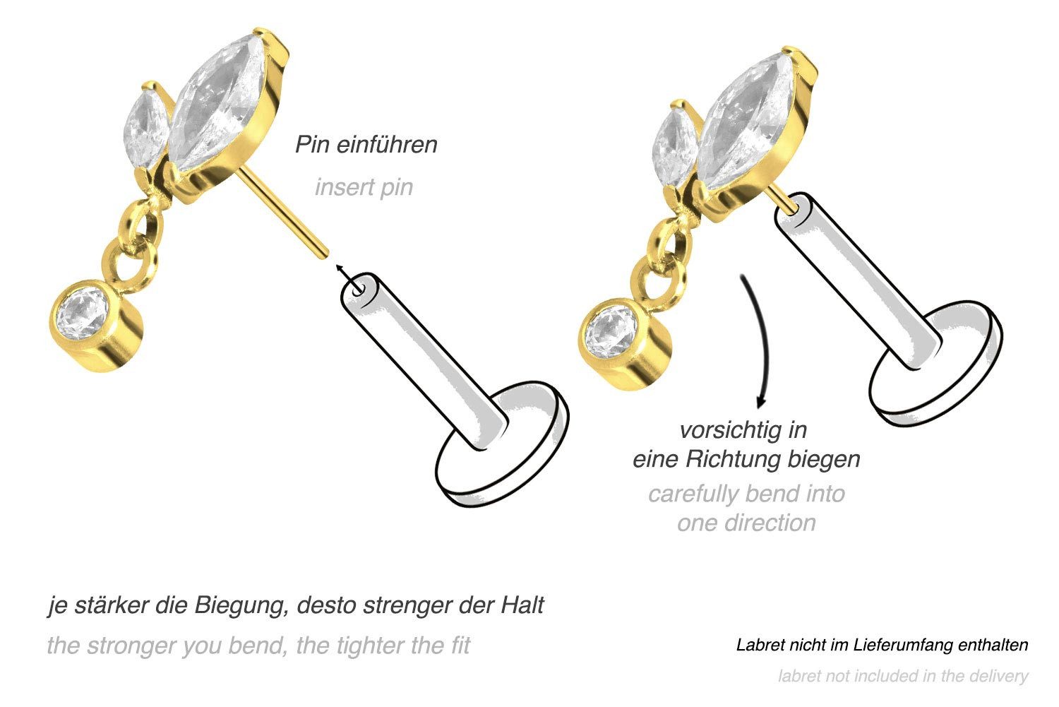 PIERCINGLINE Piercing-Set Titan Aufsatz mit Push Pin KNOSPE + KRISTALL (Push Pins, 1-tlg)