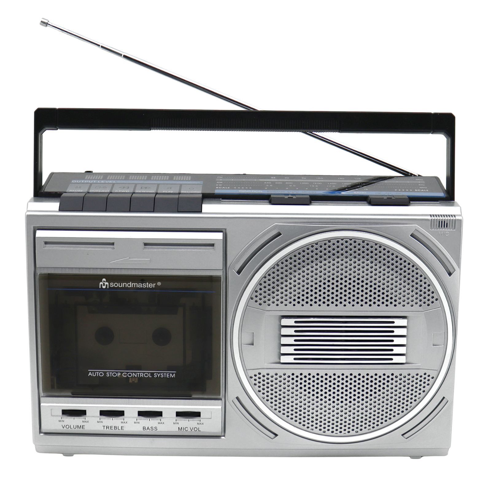 Soundmaster RR20SI Retro Radiokassettenrekorder mit Bluetooth & USB-MP3 Wiedergabe Boombox (UKW/MW/KW, 3 W, Aufnahmefunktion auf Kassette, Abspielen USB MP3, Klangregler)