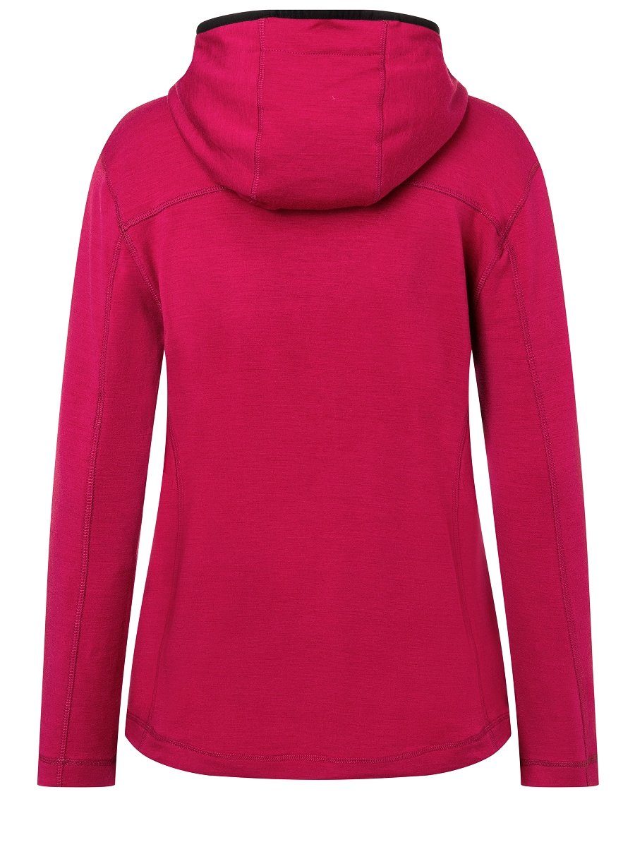 SUPER.NATURAL Hoodie Hoodie wärmender Merino-Materialmix W HOODED Sangria ALPINE Merino