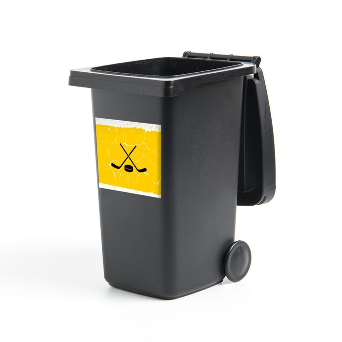 MuchoWow Wandsticker Ein Symbol aus zwei Hockeyschlägern und einem Puck in einer (1 St) Mülleimer-aufkleber Mülltonne Sticker Container Abfalbehälter