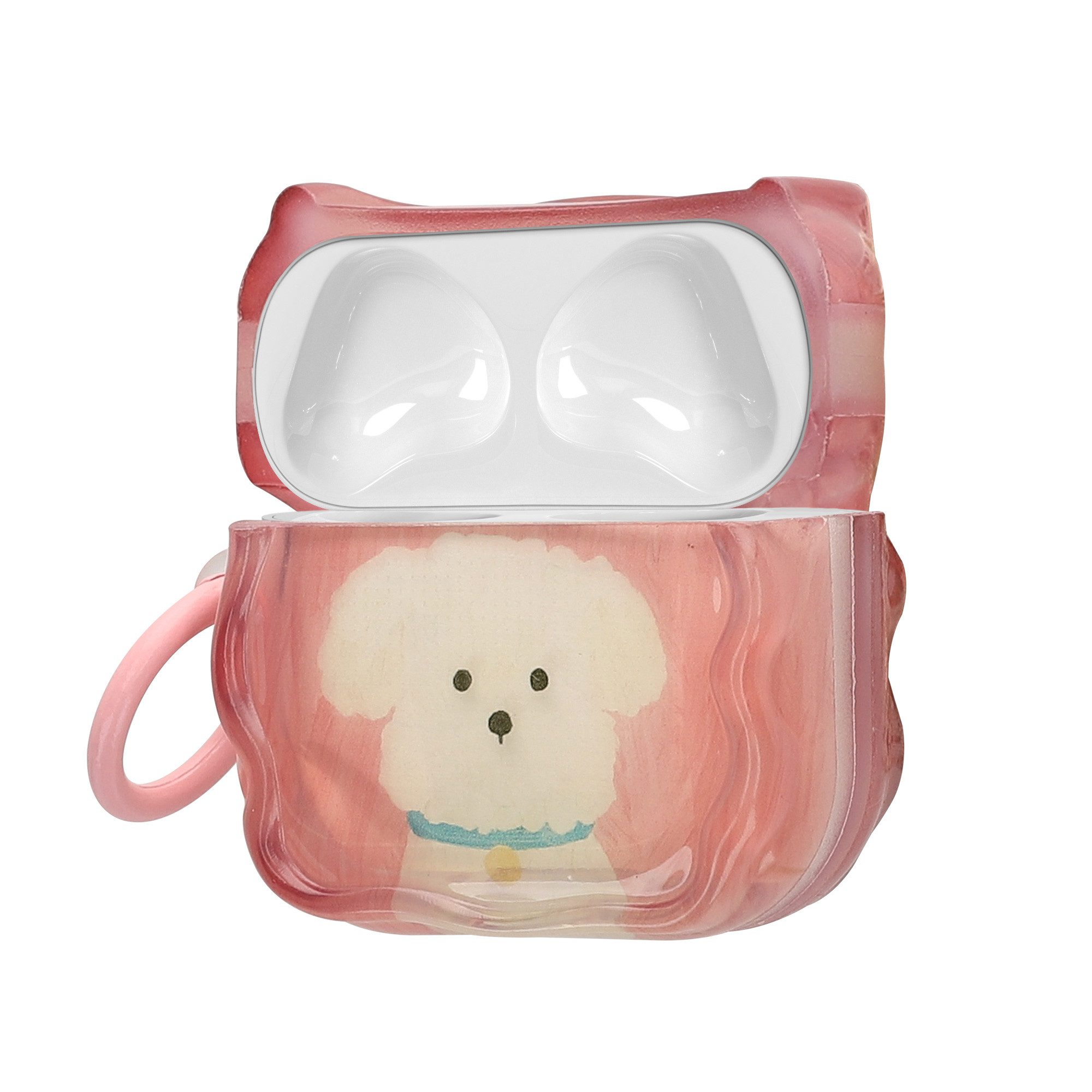 kwmobile Kopfhörer-Schutzhülle In-Ear Kopfhörer Case für Apple Airpods 4, Hülle mit Karabiner - Headphones Case - Weißer Terrier Design