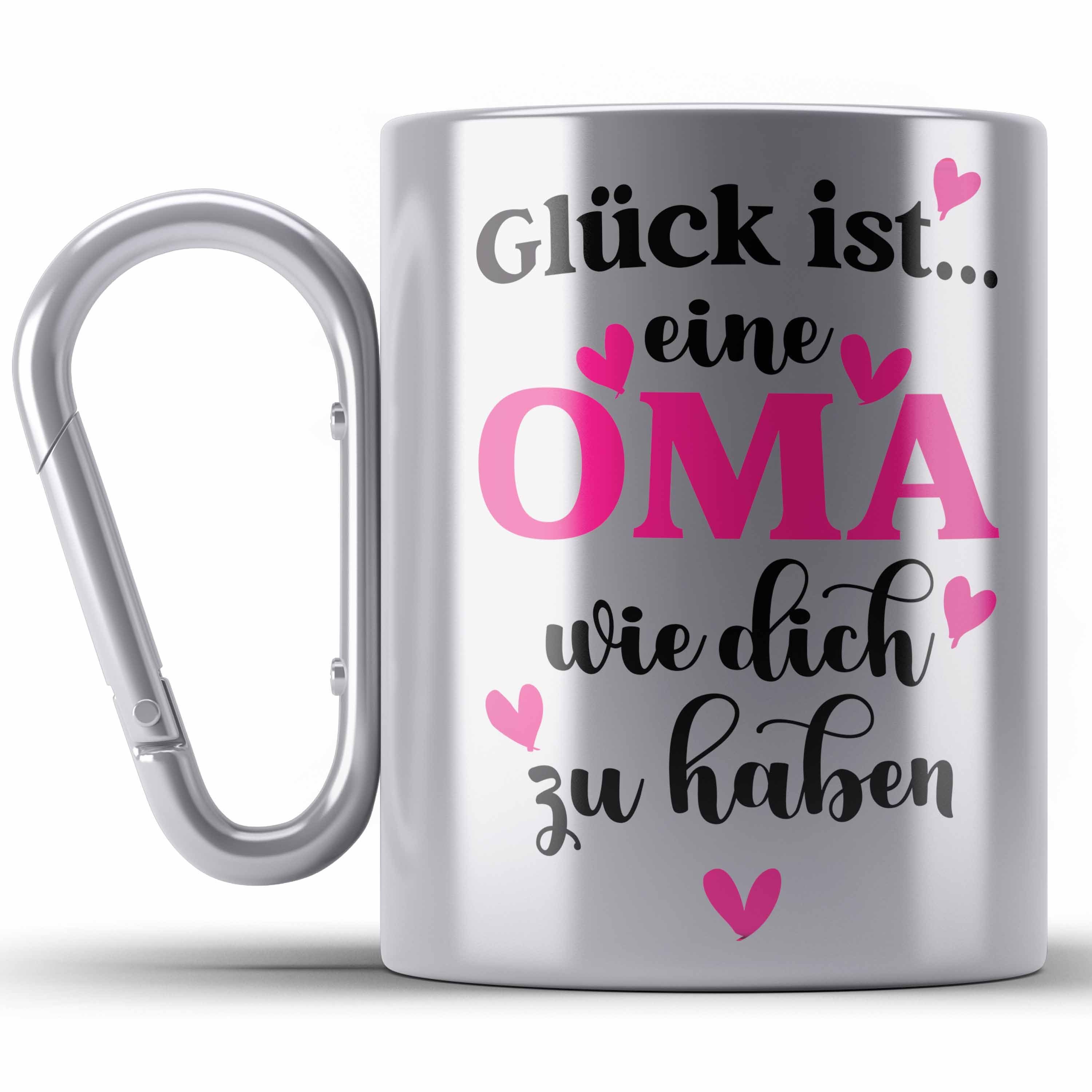 Trendation Thermotasse Oma Edelstahl Tasse mit Spruch Geschenk von Enkel für Beste Oma Mutter Silber