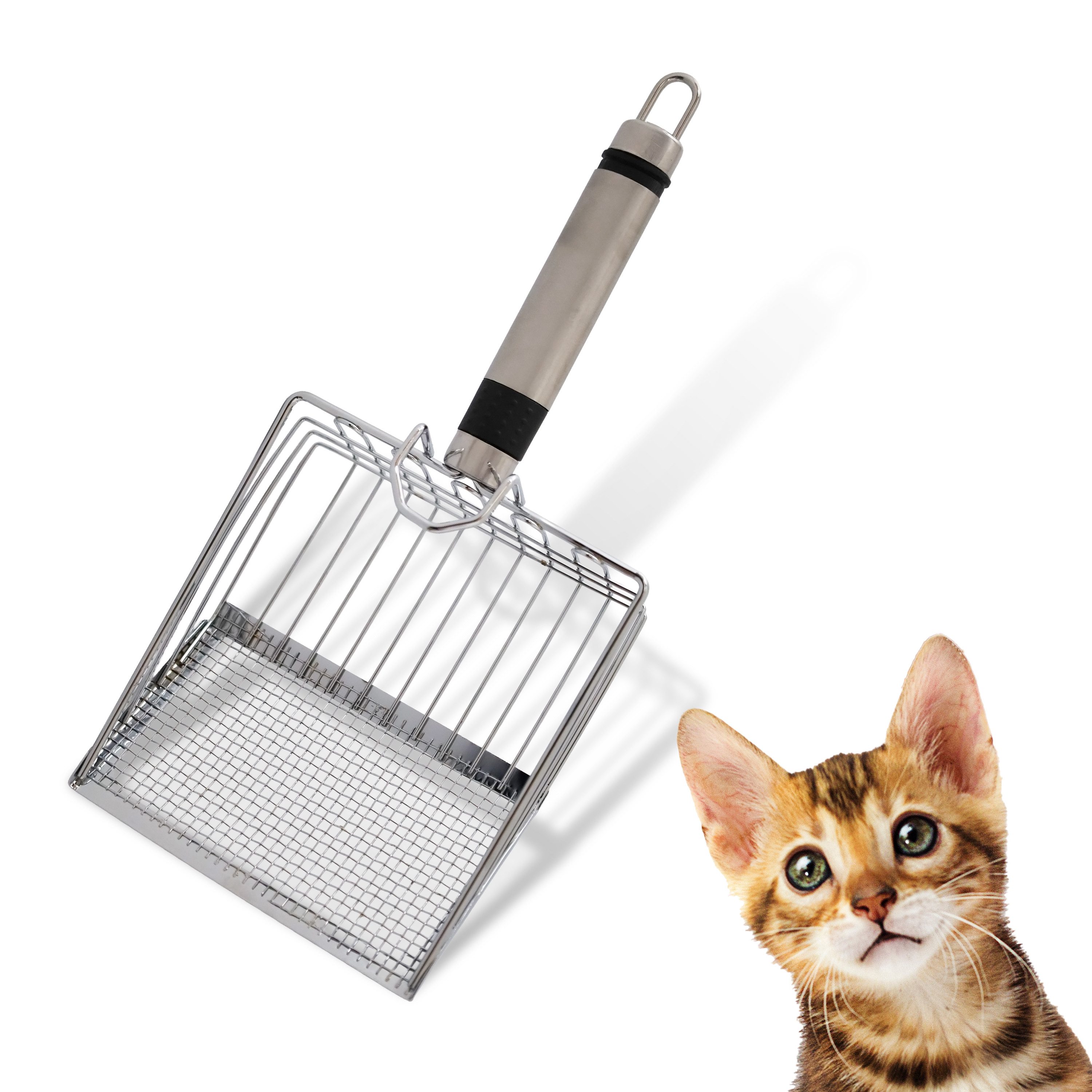 Katzentoilette Edelstahl Katzensteuschaufel mit Kunststoffgriff Katzenklo Schaufel