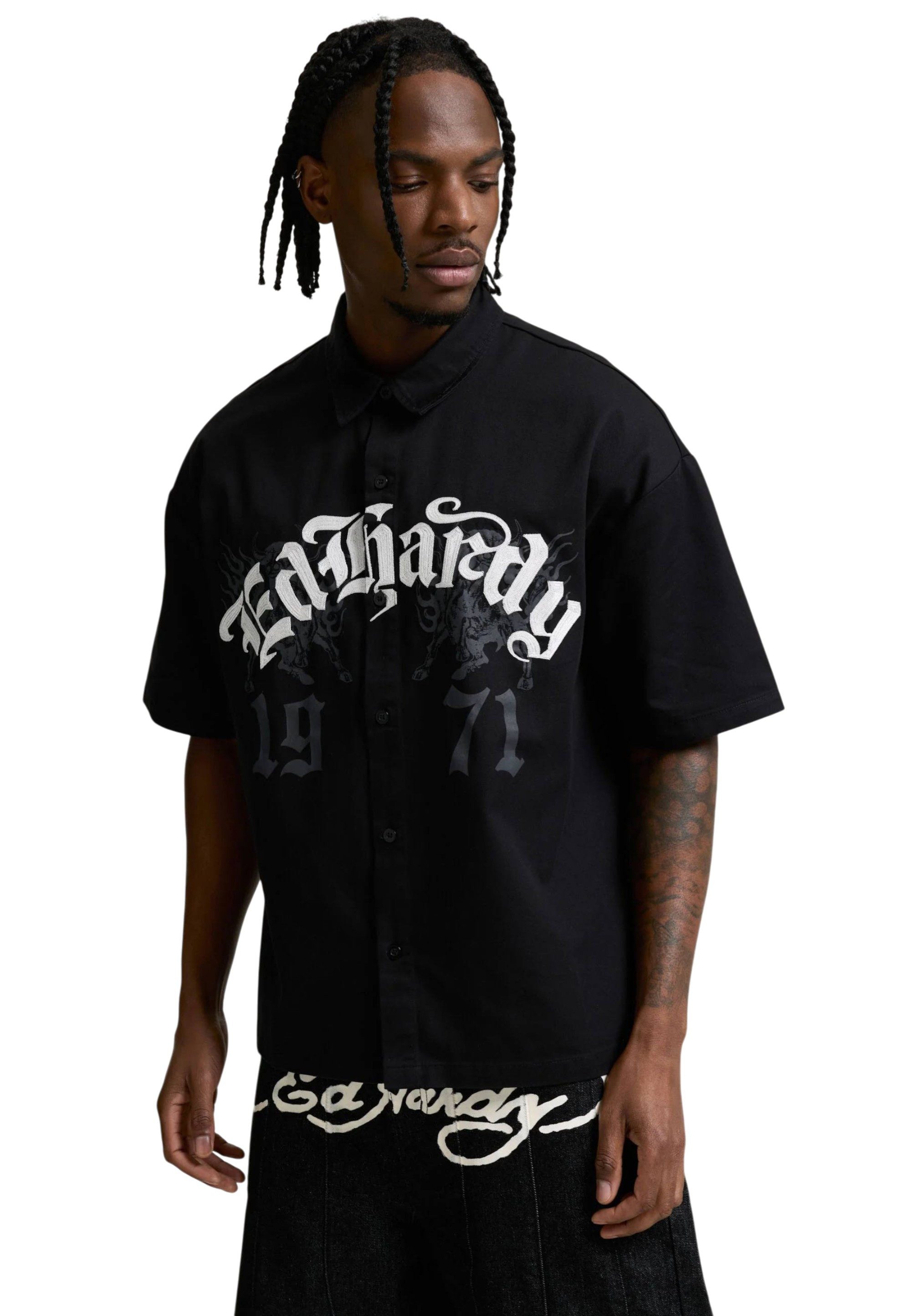 Ed Hardy Kurzarmhemd Hemd Ed Hardy Gothic Boxy Twill Shirt