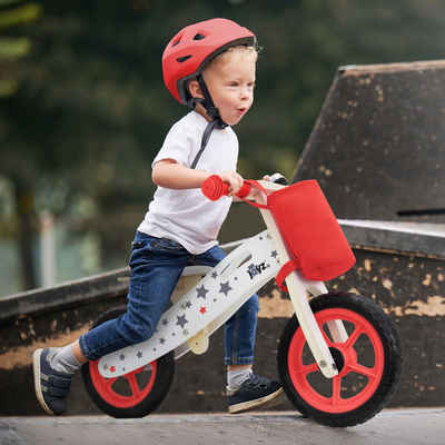Joyz Laufrad Holzlaufrad mit verstellbarer Sitz und Stoffbeutel Klingel & Tragegrif 11 Zoll, Kinderfahrrad Rot für Kinder ab 2 bis 5 Jahren Lauflernrad 85x35x54cm