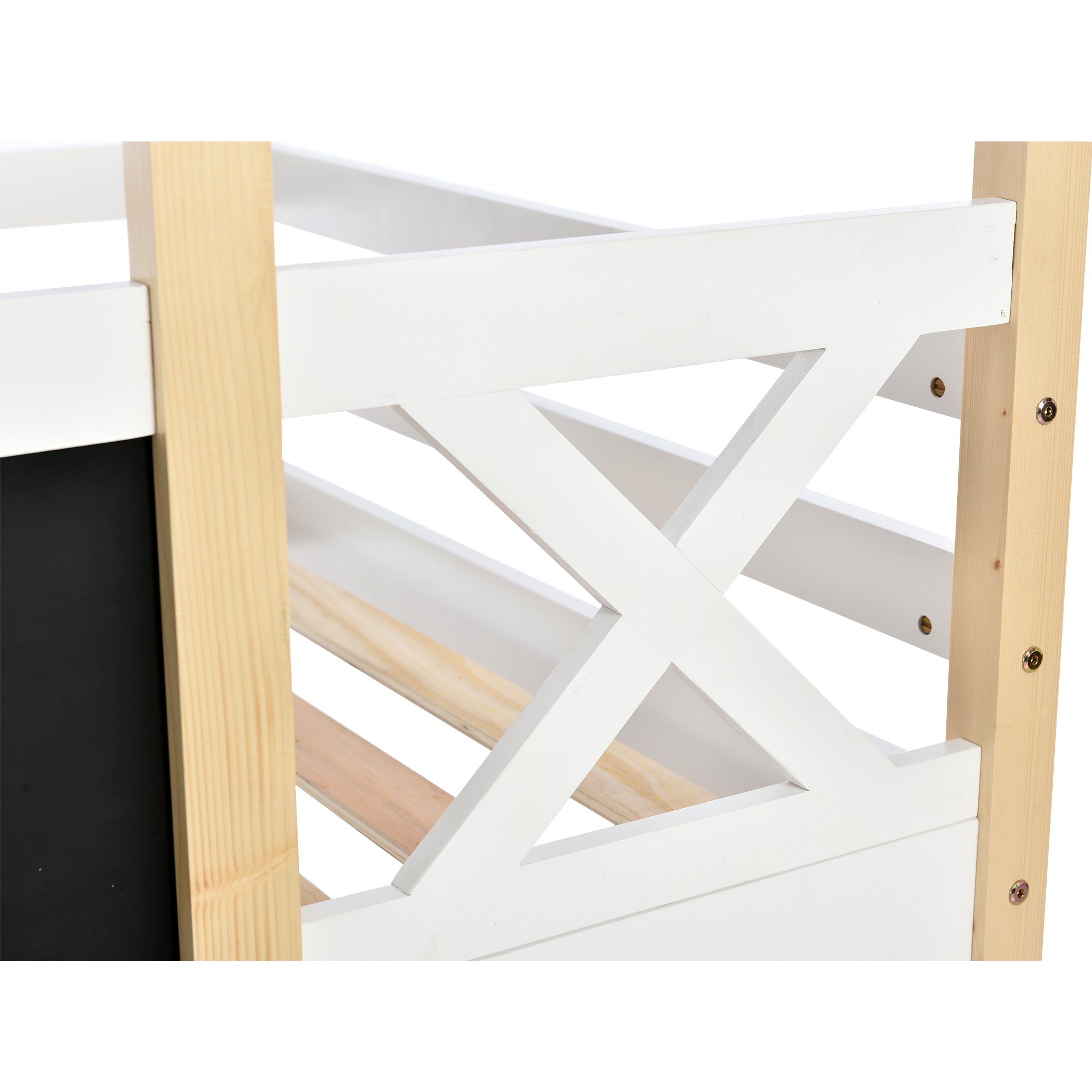 Etagenbett (Kinderbett), Hochbett mit Rausfallschutz, Trittleiter und Lattenrost, 90x200cm