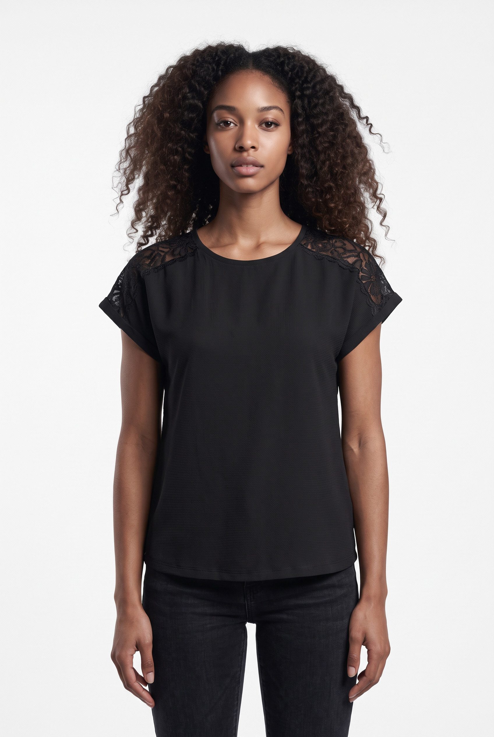 ONLY Kurzarmshirt ONLAMANDA S/S O-NECK MIX TOP JRS Materialmix, regular fit, Rundhals