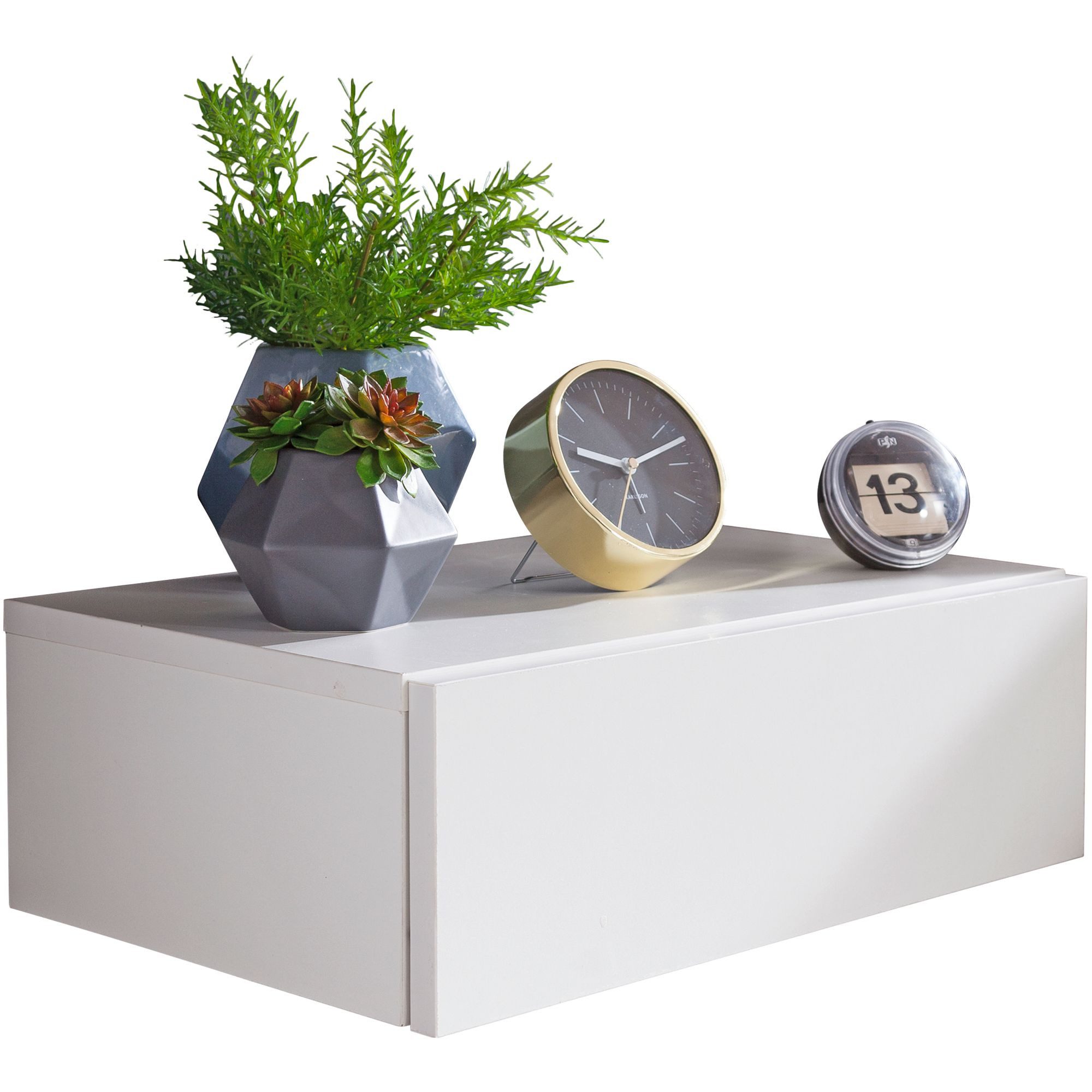 Wohnling Nachtkonsole WL5.317 ZADAR Wand Nachttisch Weiß Wandboard Holz Boxspringbett (Nachttisch für Wandmontage 46x15x30cm Weiß), Nachtkästchen mit Schublade, Nachtschrank Modern