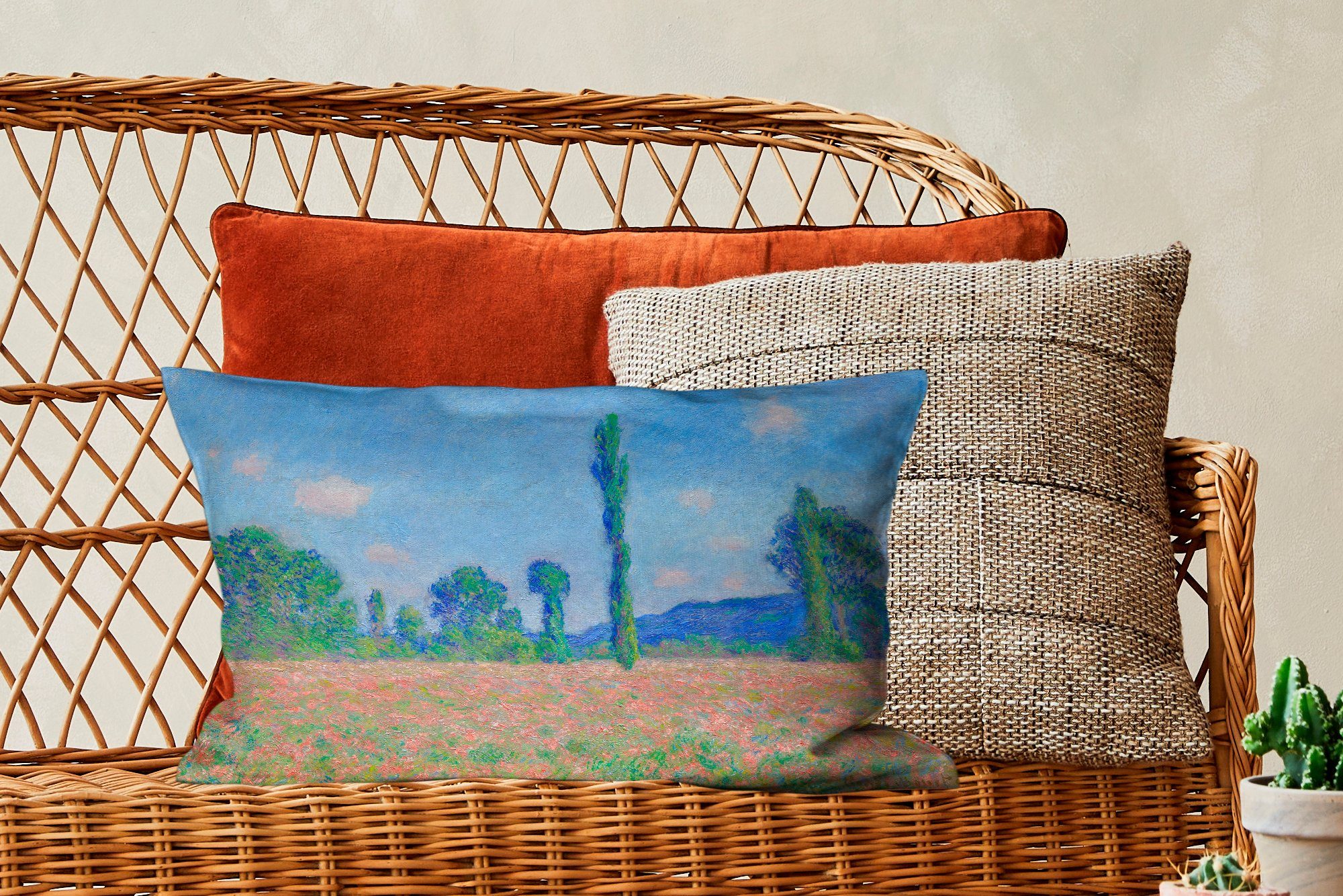 Dekoration, Mohnfeld Gemälde Füllung, von Giverny in Wohzimmer Dekokissen mit Claude - Monet, MuchoWow Schlafzimmer Dekokissen Zierkissen,