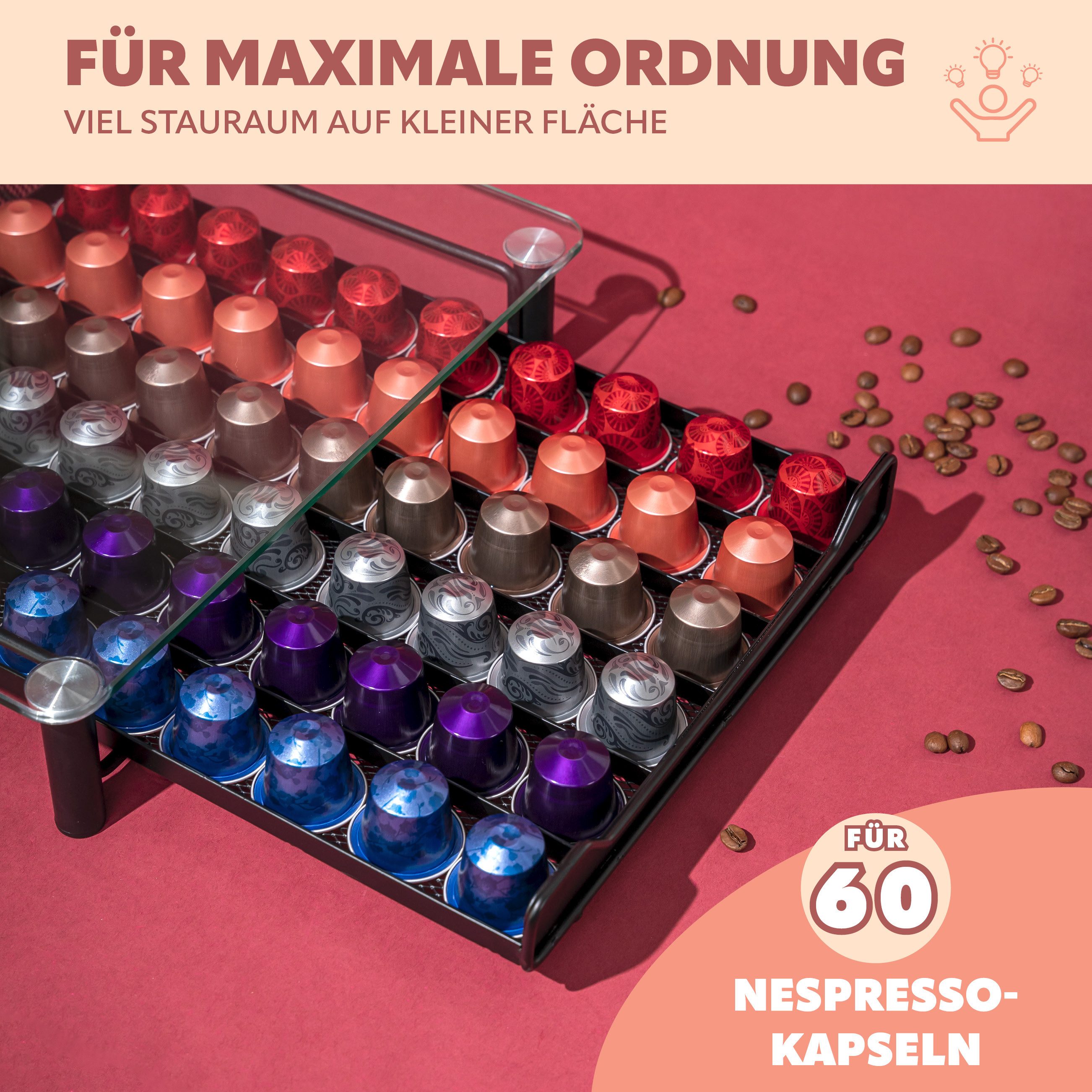 bremermann Kapselspender Kaffeekapselbox, Kapselhalter, Glasplatte 60x Nespresso