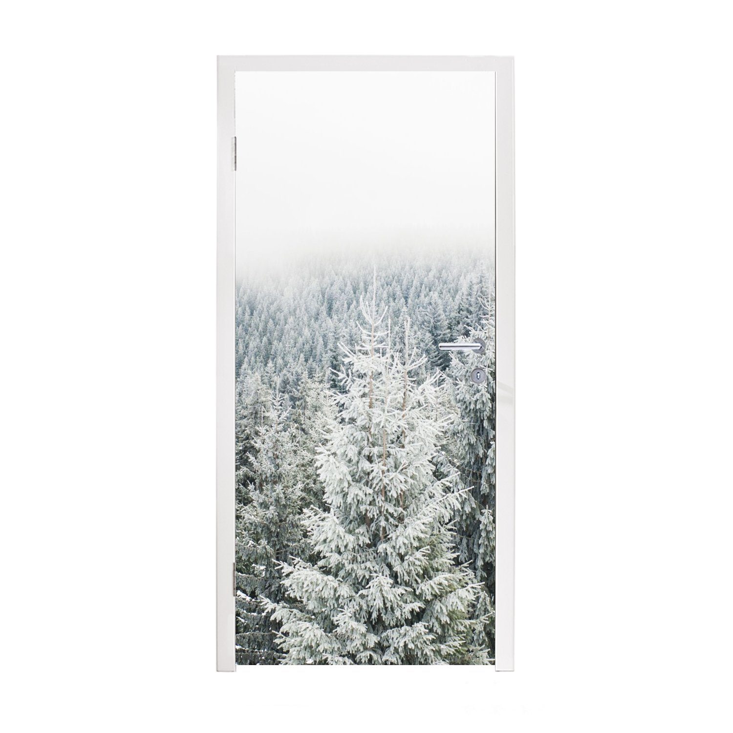 Fototapete für (1 Winter 75x205 MuchoWow Matt, Tannenbaum, - Tür, cm bedruckt, Jahreszeiten Schnee Türaufkleber, Wald St), Türtapete - - -