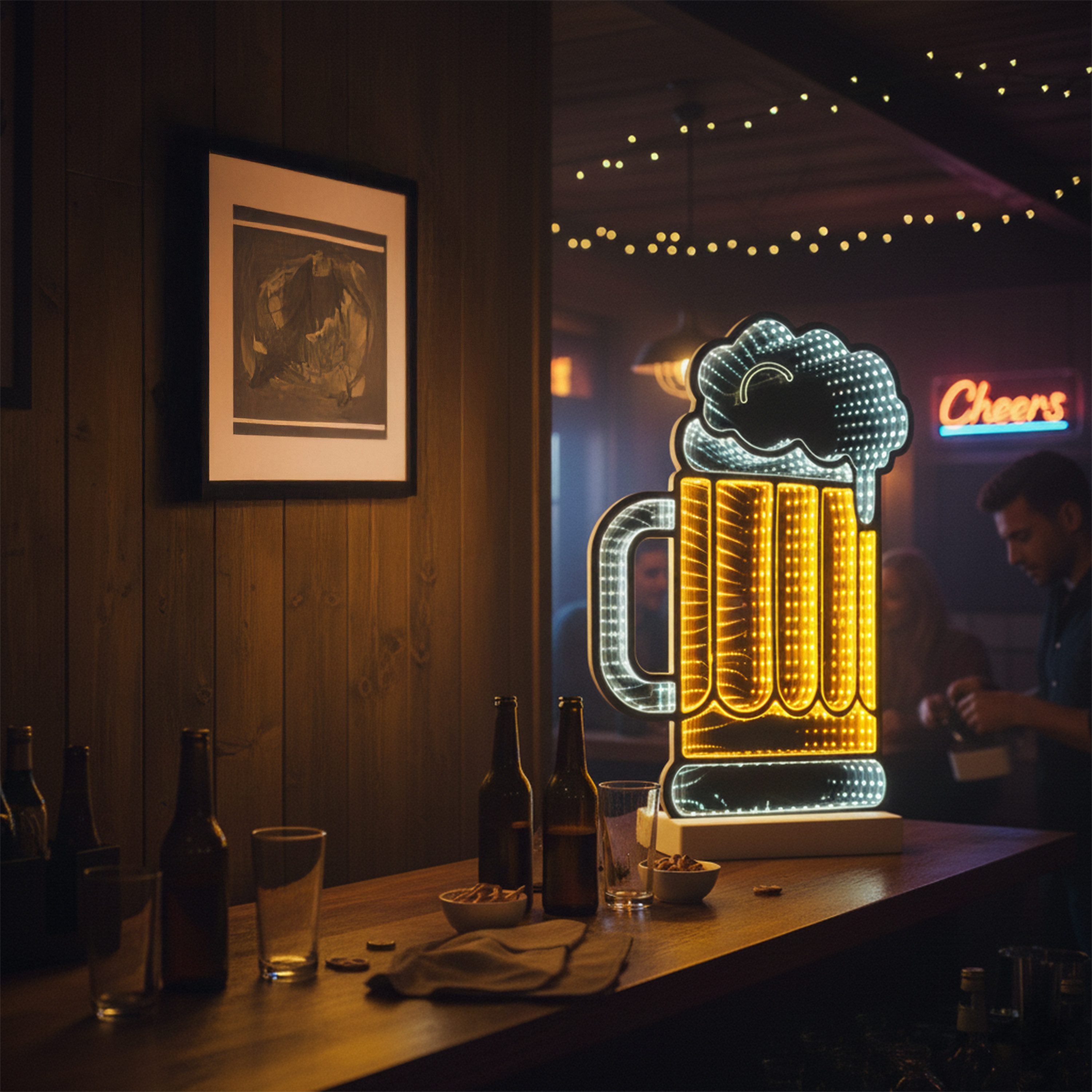 OTTO home LED Dekolicht Evvina - Bierkrug, LED fest integriert, Warmweiß, Infinity Effekt, Weihnachtsdeko Innen, beidseitig beleuchtet, Party