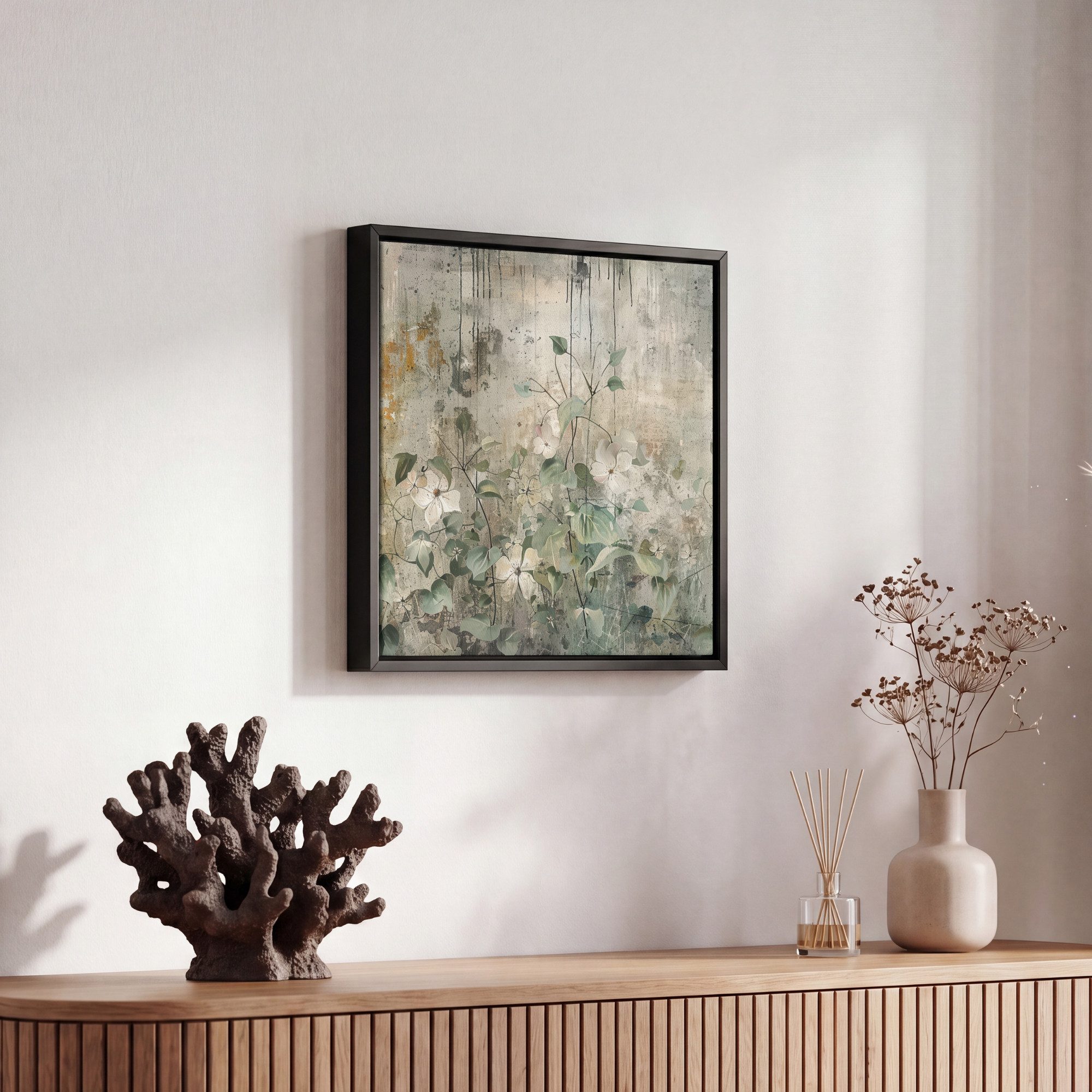 OneMillionCanvasses® Leinwandbild mit Rahmen - Blumen - Blätter - Abstrakt - Modern, Fotodruck (1 St), Leinwand Bilder Klein, Wand Dekoration Aesthetic 20x20cm – Bild 5 von 5