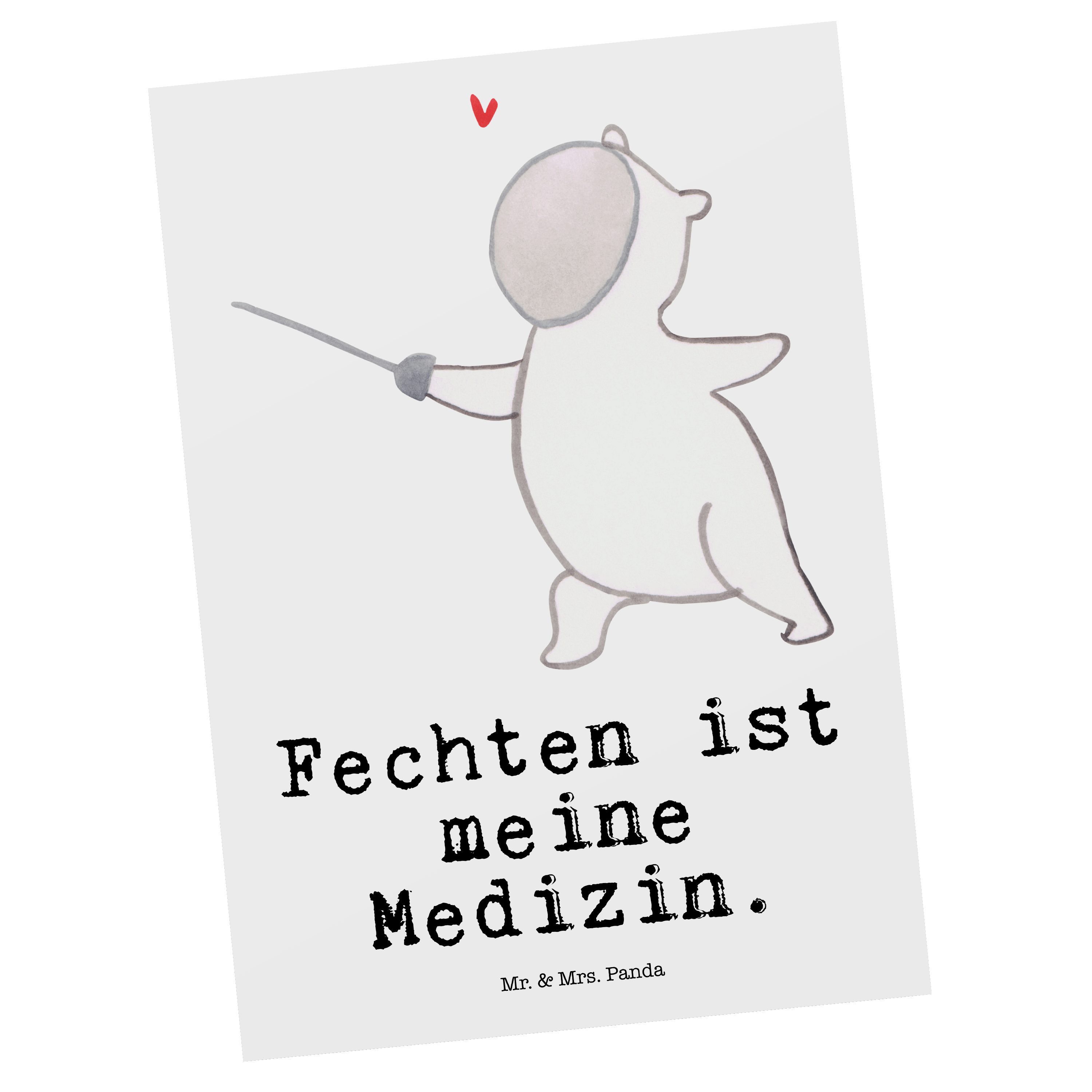 Mr. & Mrs. Panda Postkarte Panda Fechten Medizin - Weiß - Geschenk, Auszeichnung, Geburtstagskar