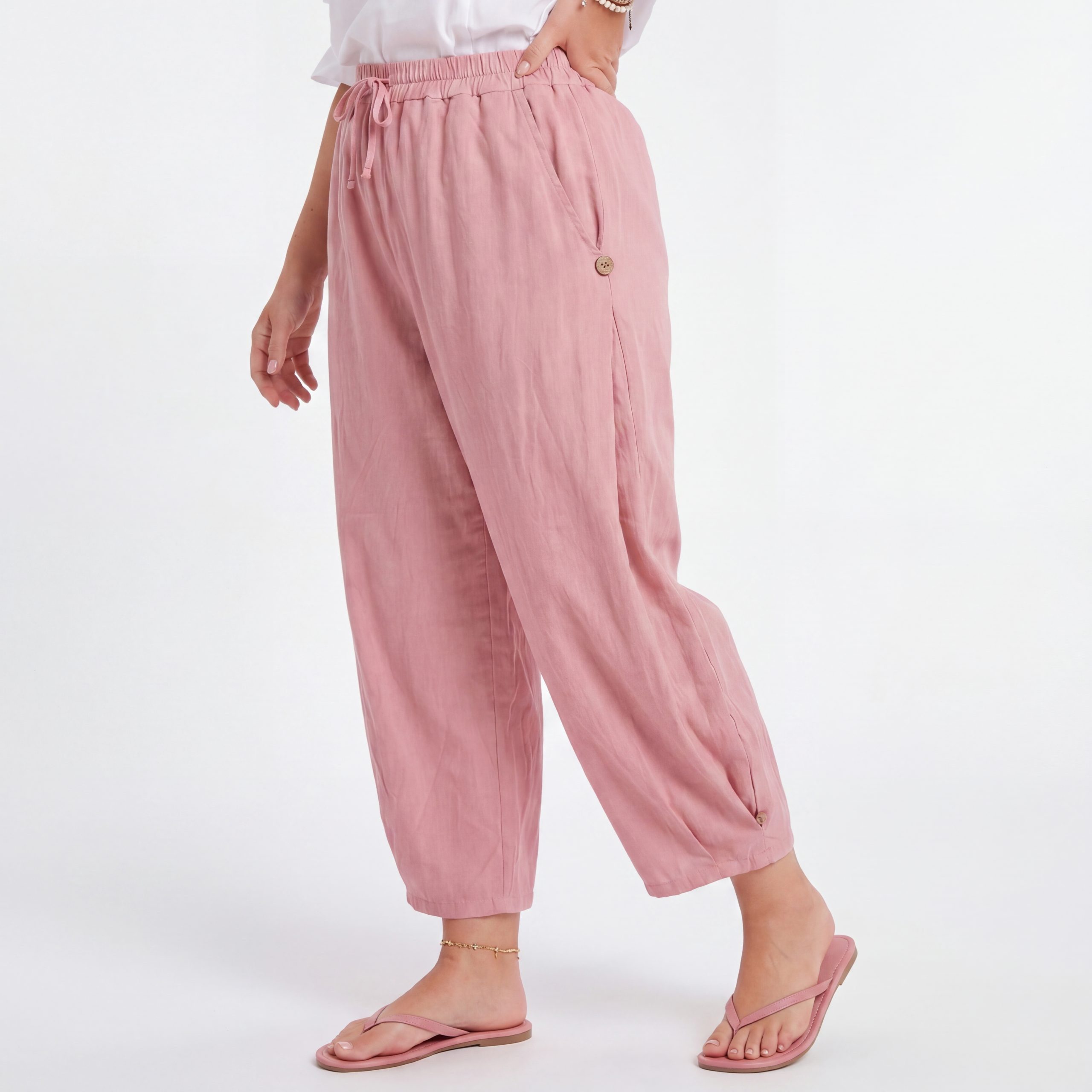 Schlupfhose Sommerhose Damen 7/8 Bohohose Elastikbund Schlupfhose Baumwolle
