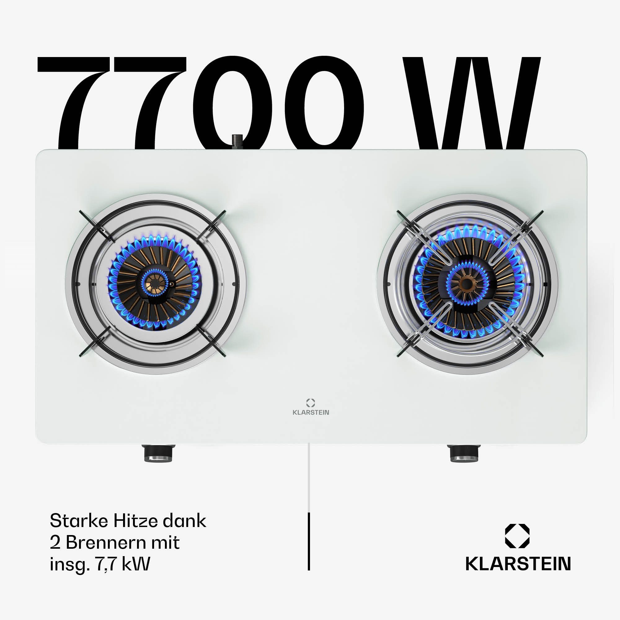 Klarstein Doppelkochplatte Barzona, Gaskocher Dopple Gas Brenner Camping Hob 7700 W