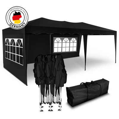 Kronenburg Partyzelt Faltpavillon 3x6m schwarz, wasserdicht, mit 3 Seitenteilen