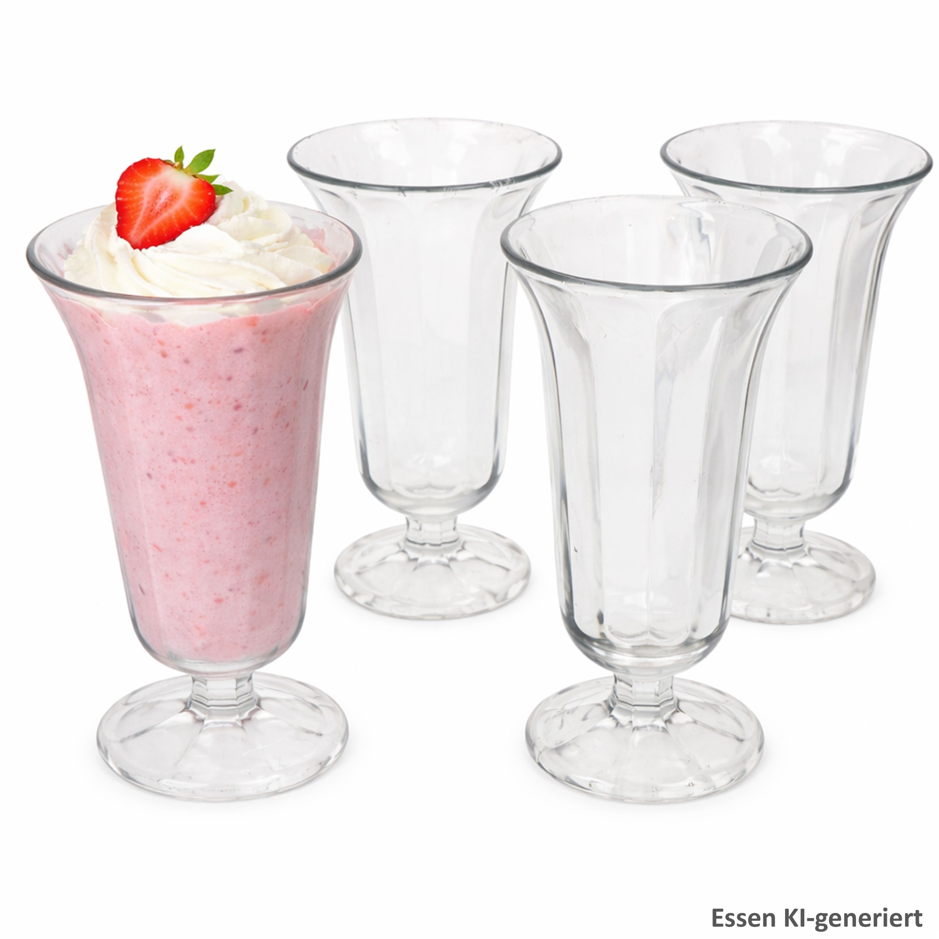 MamboCat Eisschale Eisbecher Eistöpfli 4er Set Facettenglas 500 ml Milchshake, Glas