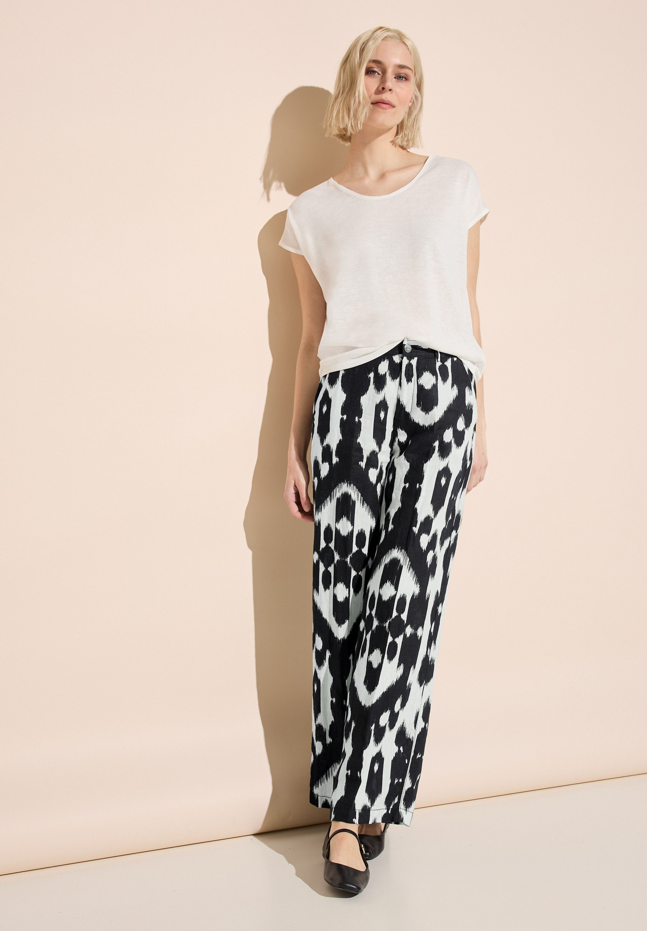 Stretch-Hose Leinenhose mit Print