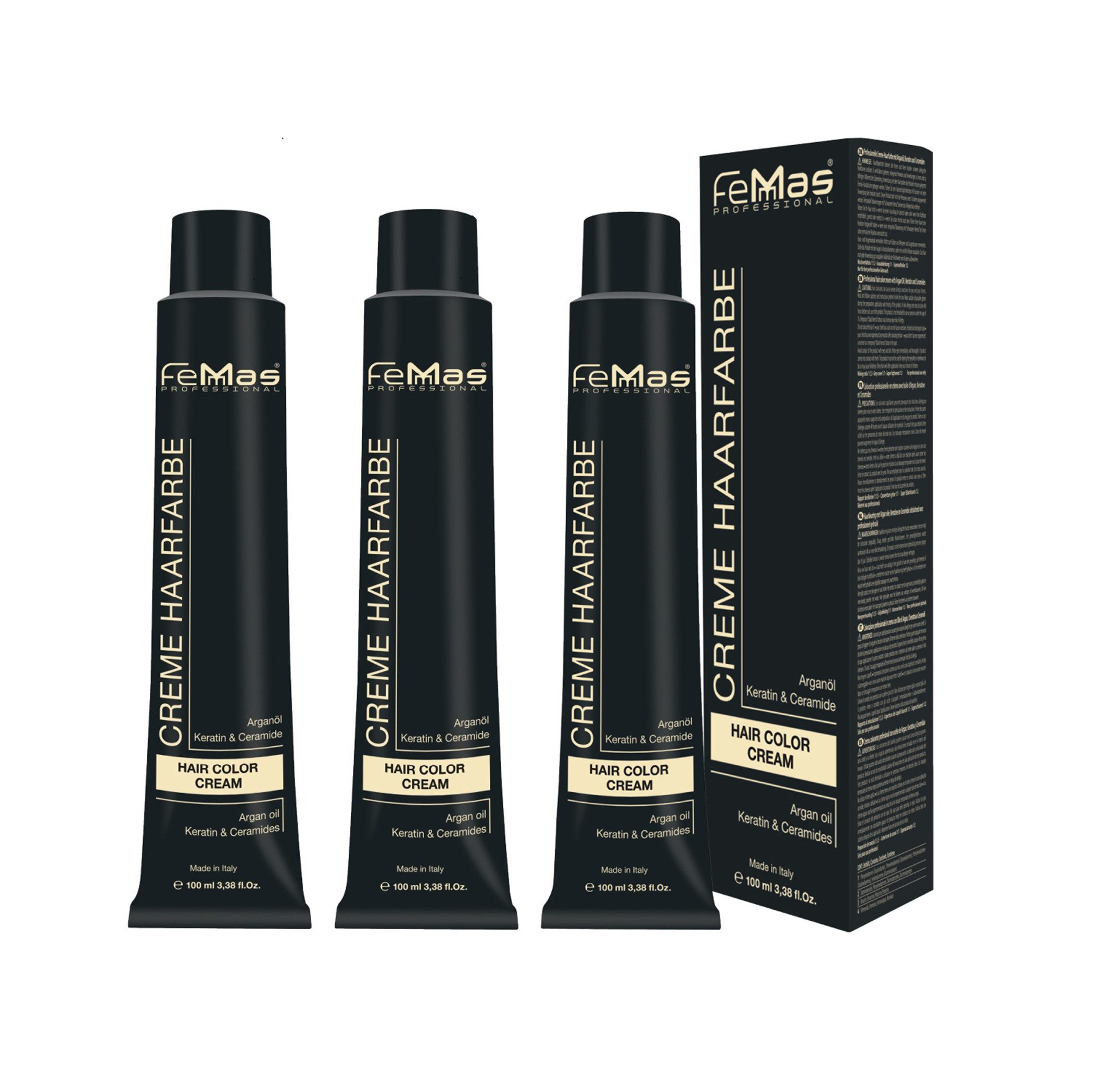 Femmas Premium Haarfarbe FemMas Haarfarbe mit Arganöl professionelle Coloration 3 x 100ml