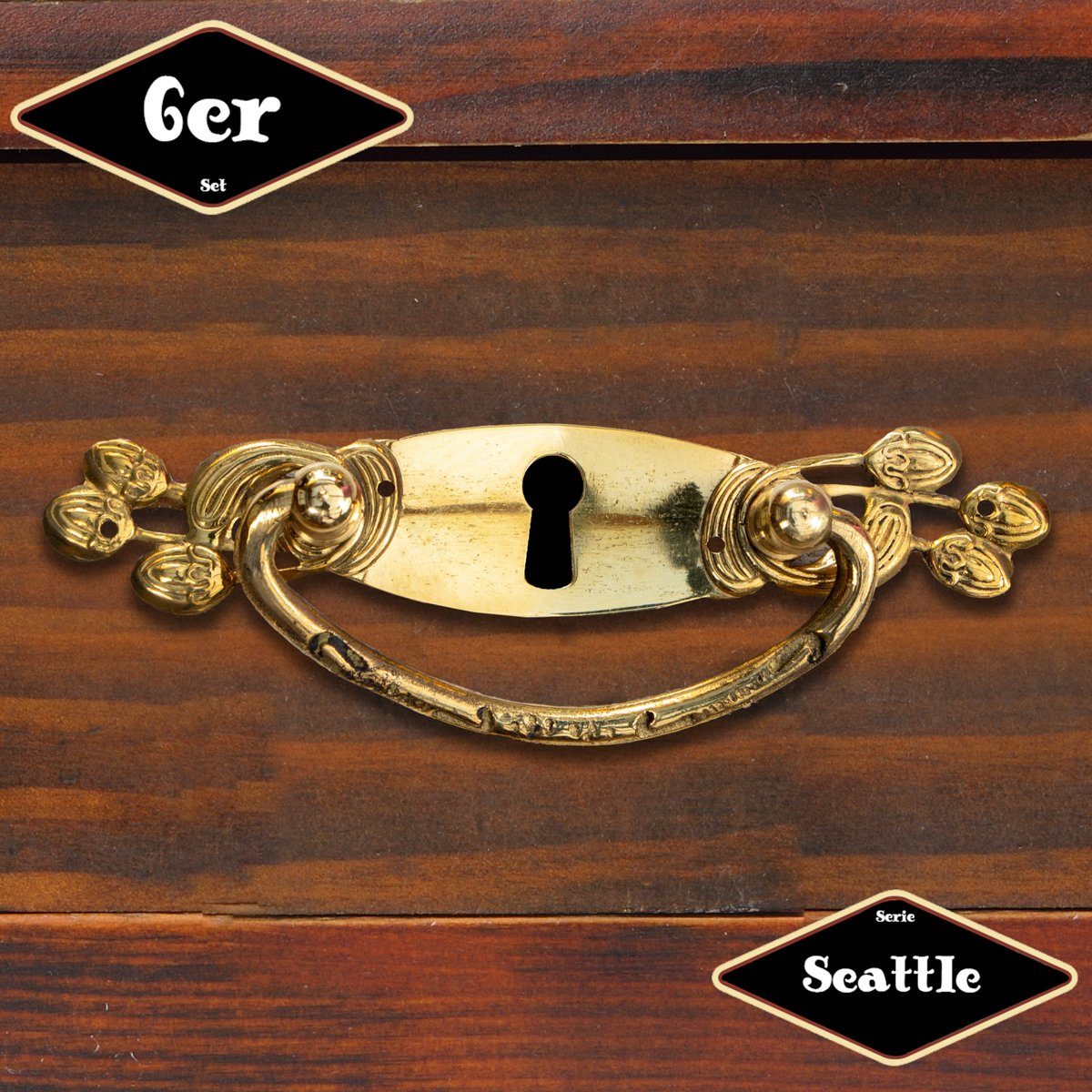 Möbelbeschlag Schubladengriff,Serie "Seattle",6er Pack, Eisen in Messing gl.