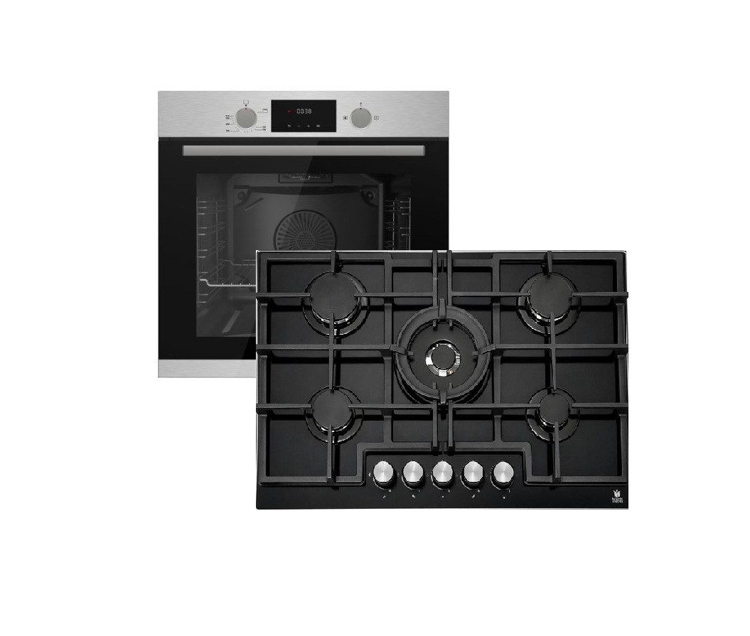 Gasline Gas-Standherd Gasline Herdset GB850-FIX mit 75cm Gaskochfeld Schwarz 5 Brenner WOK