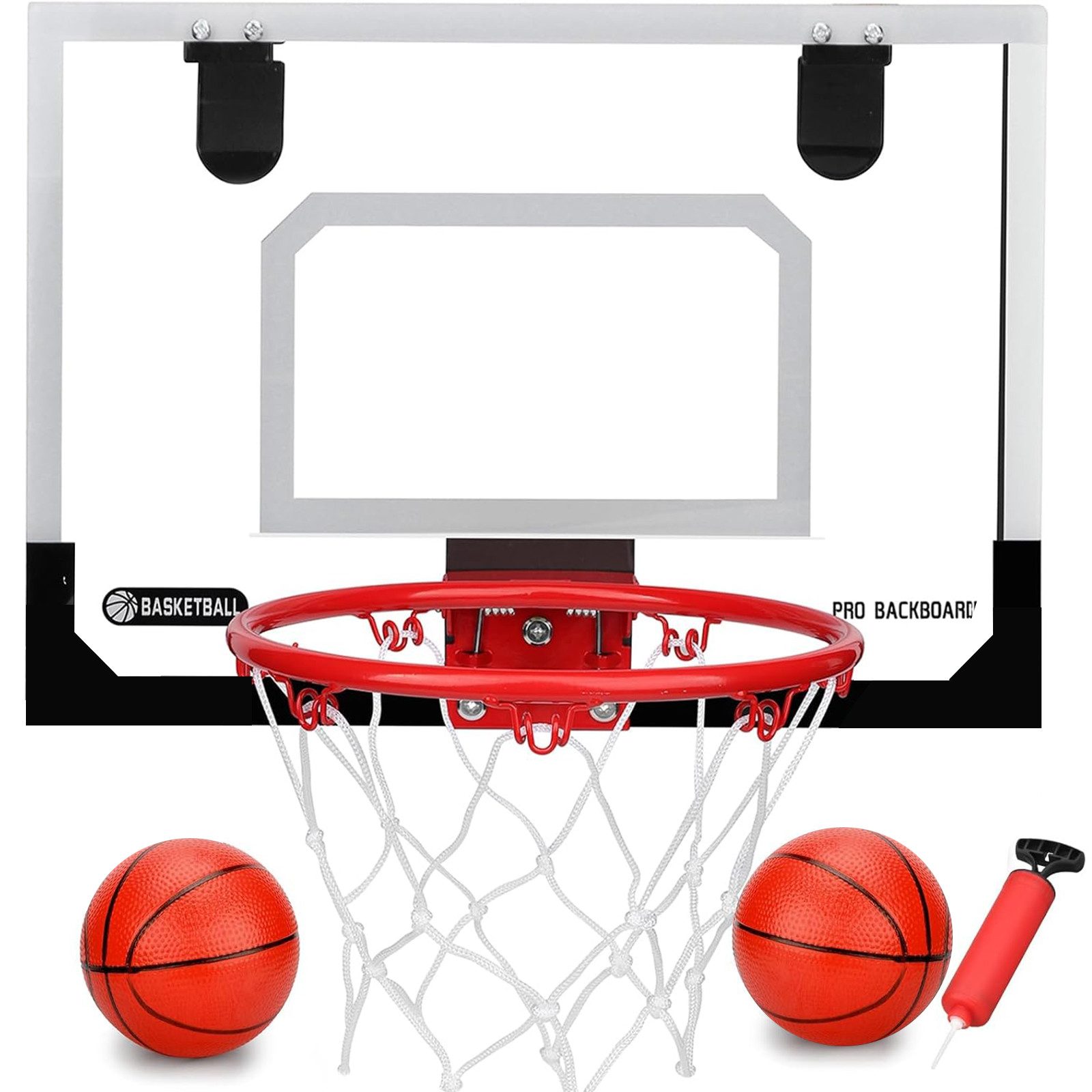 SURFOU Basketballkorb Indoor Kinder, transparent 40x30cm,hakenlose Türhalterung, 21,5cm Ring