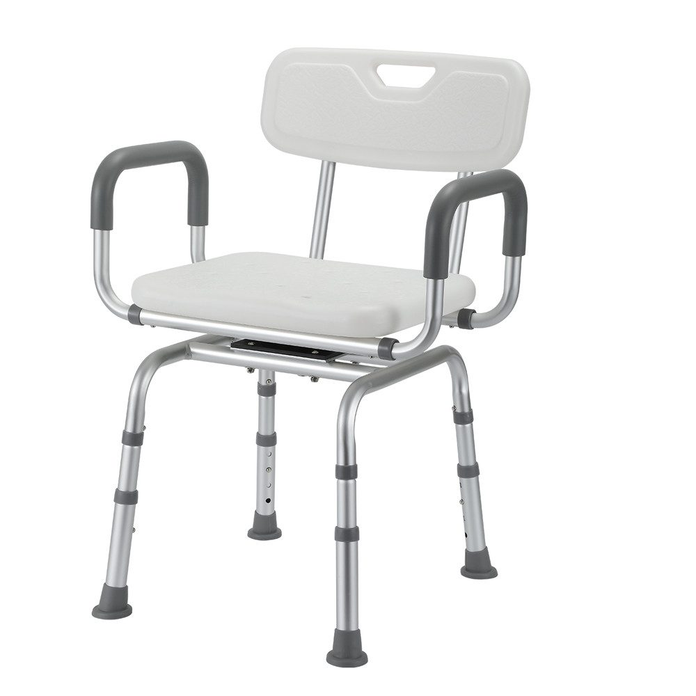 Clanmacy Duschhocker Duschhocker Duschstuhl Badhocker Rückenlehne 360°Drehbar Armlehne, belastbar bis 130 kg