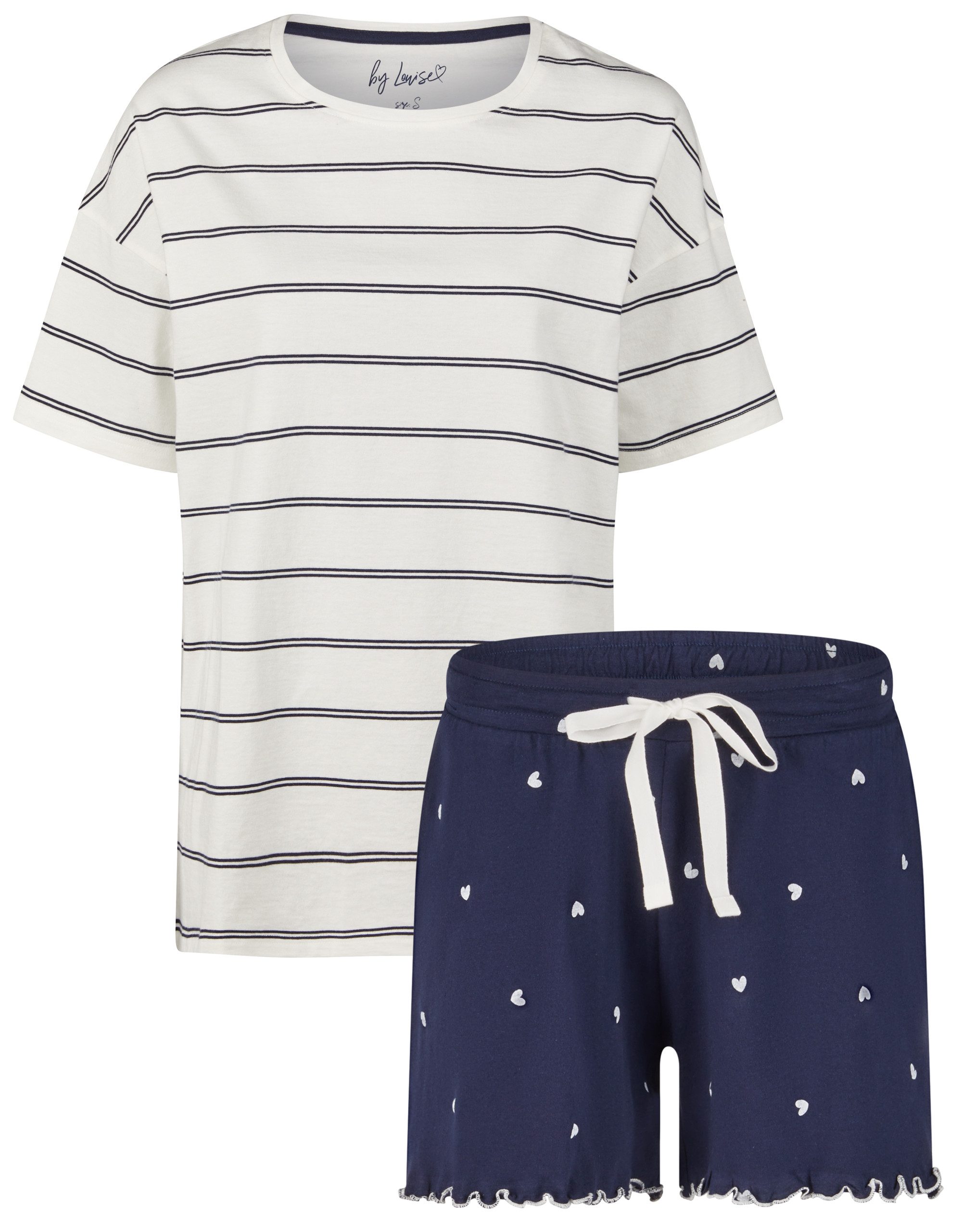 By Louise Shorty Sleep Chic (Set, 2 tlg., 2-teilig) Damen Pyjama kurz Shorty Kurzarm Baumwolle