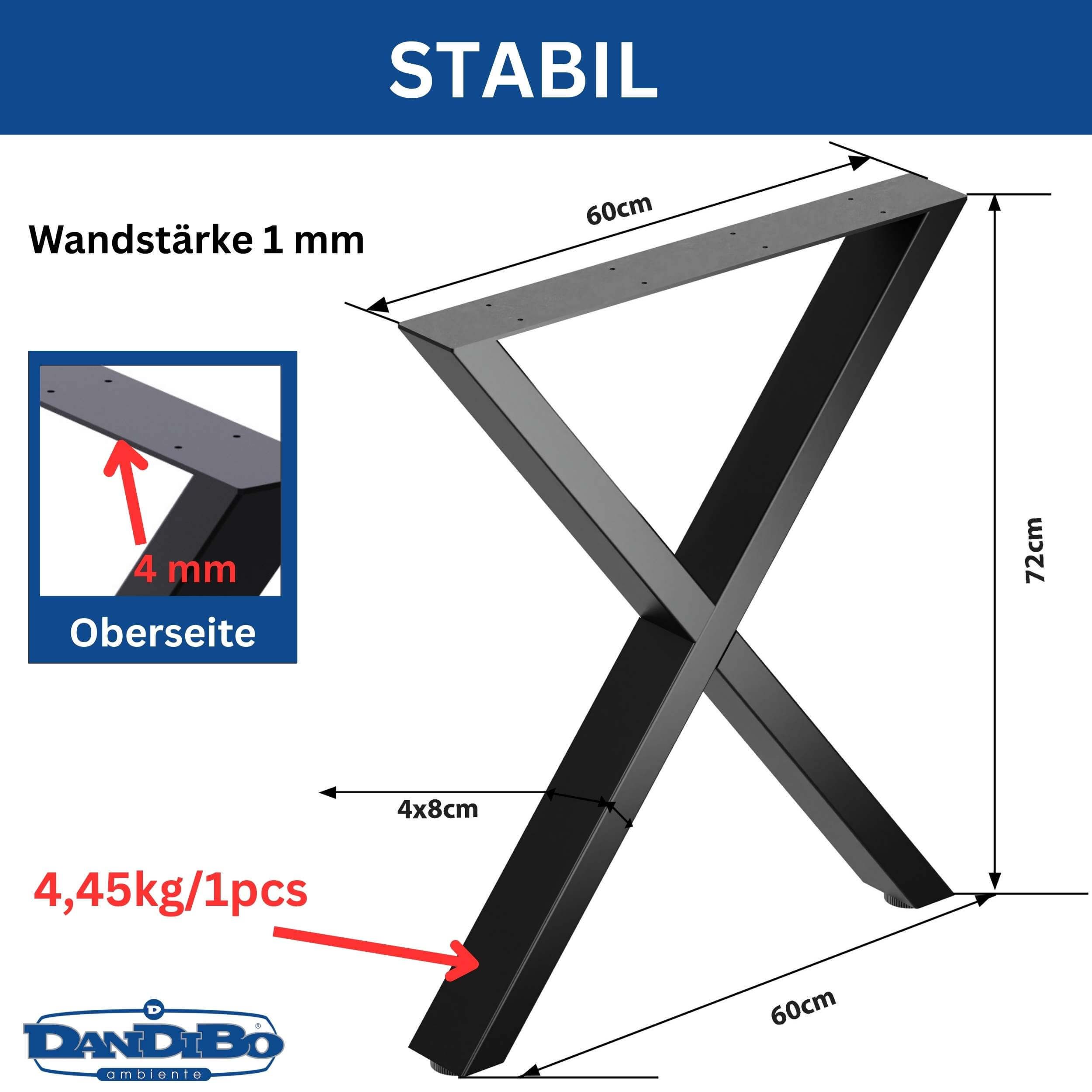 DanDiBo Tischbein Tischgestell 2x Metall Schwarz 60 x 72 cm Tischfüße Höhenverstellbar