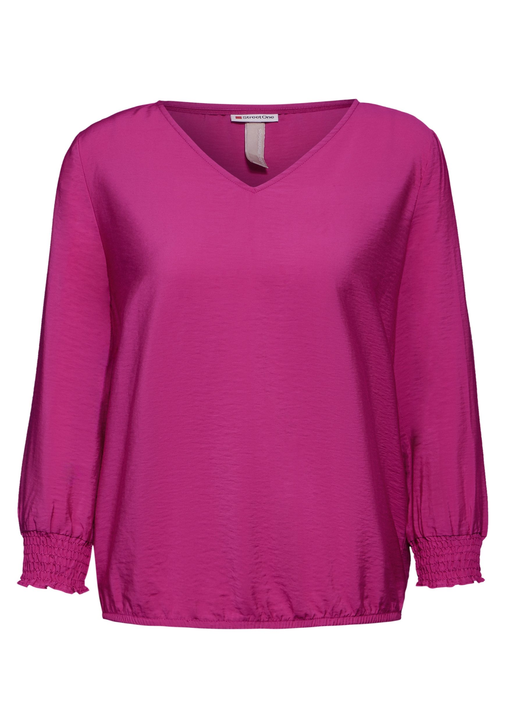 STREET ONE Schlupfbluse V-neck blouse w smok detail, royal fuchsia