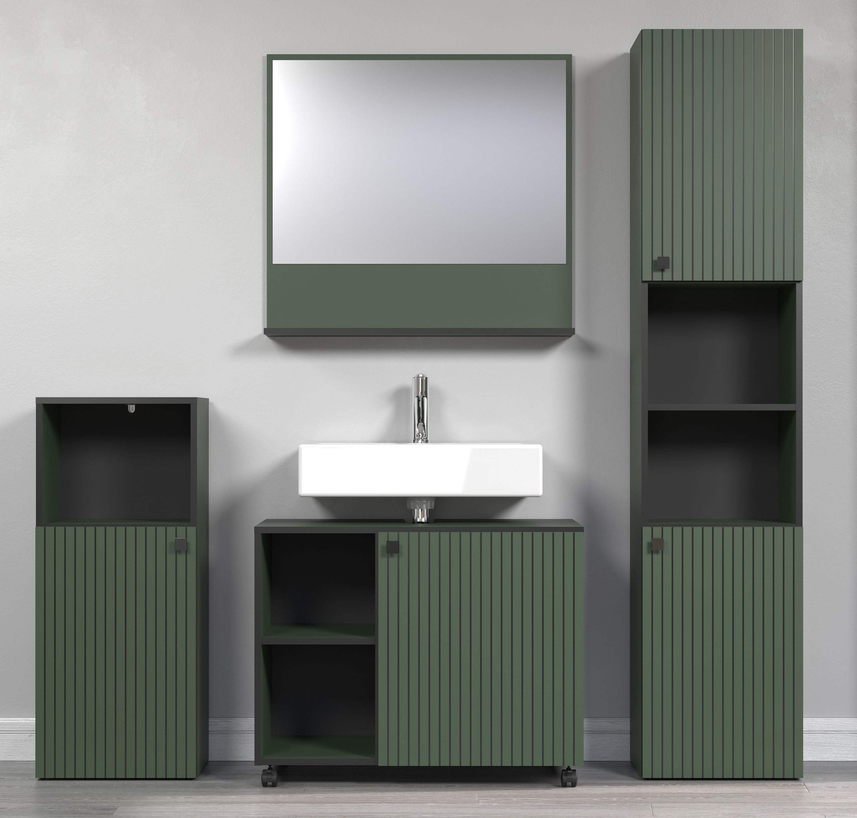 trendteam Badmöbel-Set, (4-St., Hochschrank Waschbeckenunterschrank Spiegel günstig online kaufen
