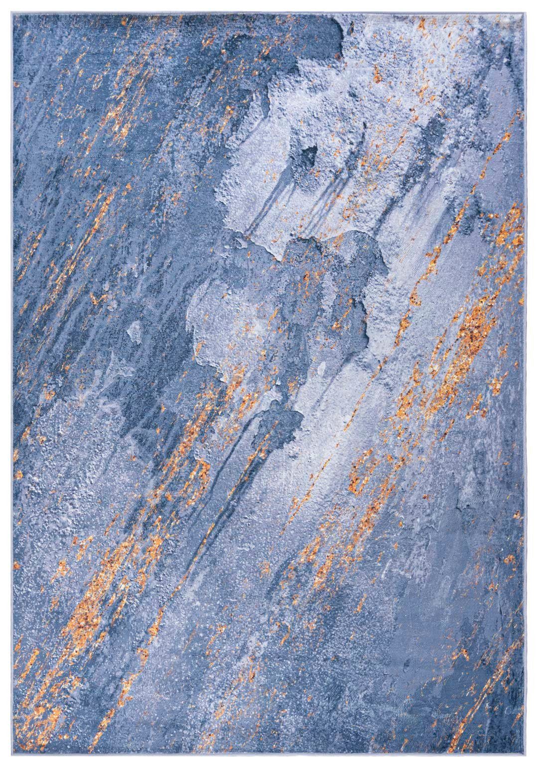 Mazovia Designteppich Modern Teppich Wohnzimmerteppich Abstrakt Vintage Blau, 80 x 150 cm, Fußbodenheizung, Allergiker geeignet, Rutschfest