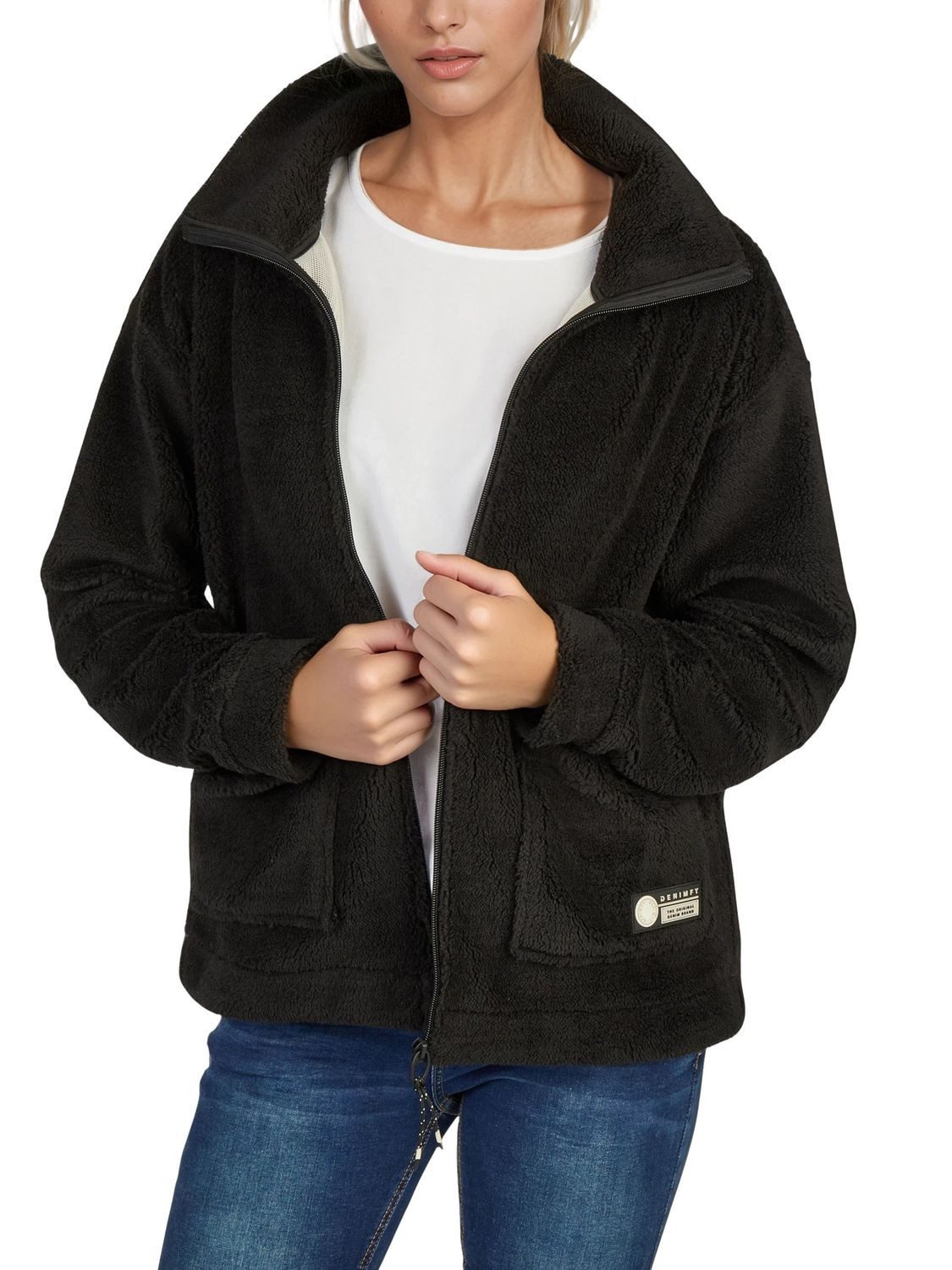 DENIMFY Outdoorjacke Fleecejacke Damen Regular Fit DFKira Übergangsjacke mit Teddyfleece