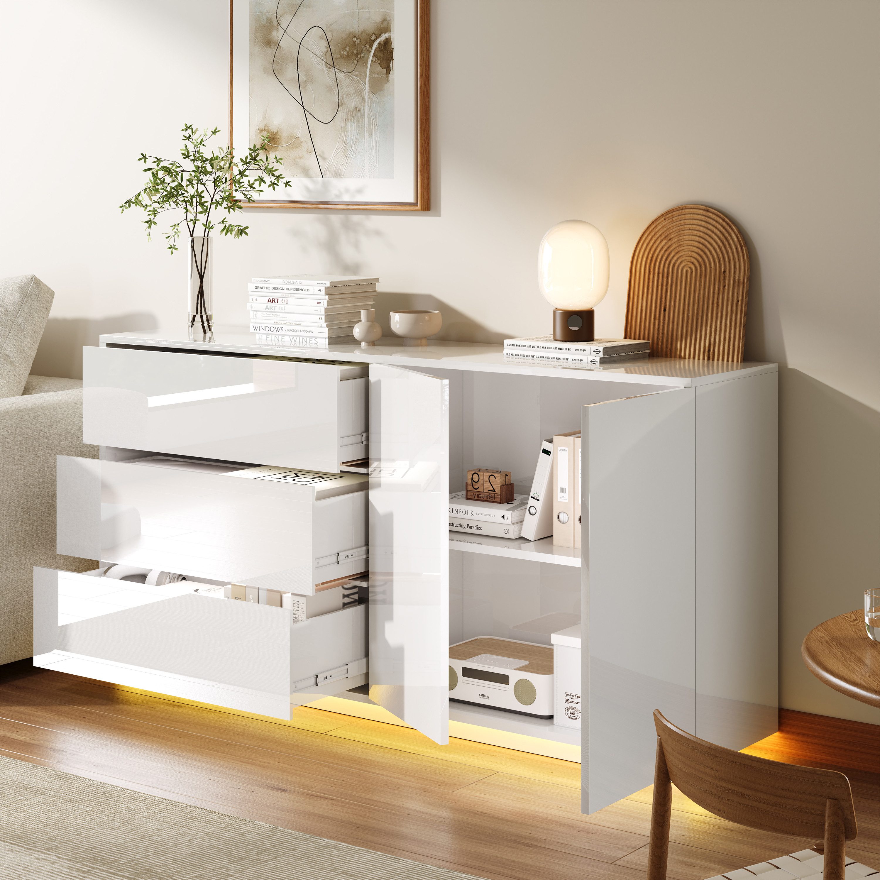 PXloue Sideboard Hochglanz Kommode( LED-Ambientebeleuchtung) , Modernes Sid günstig online kaufen