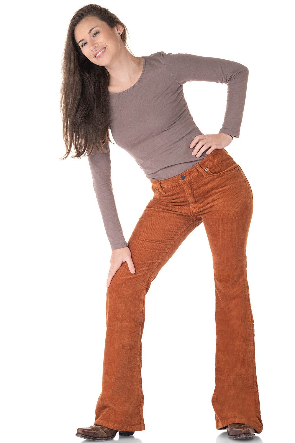 Comycom Cordhose Damen Bootcut mittelbraun